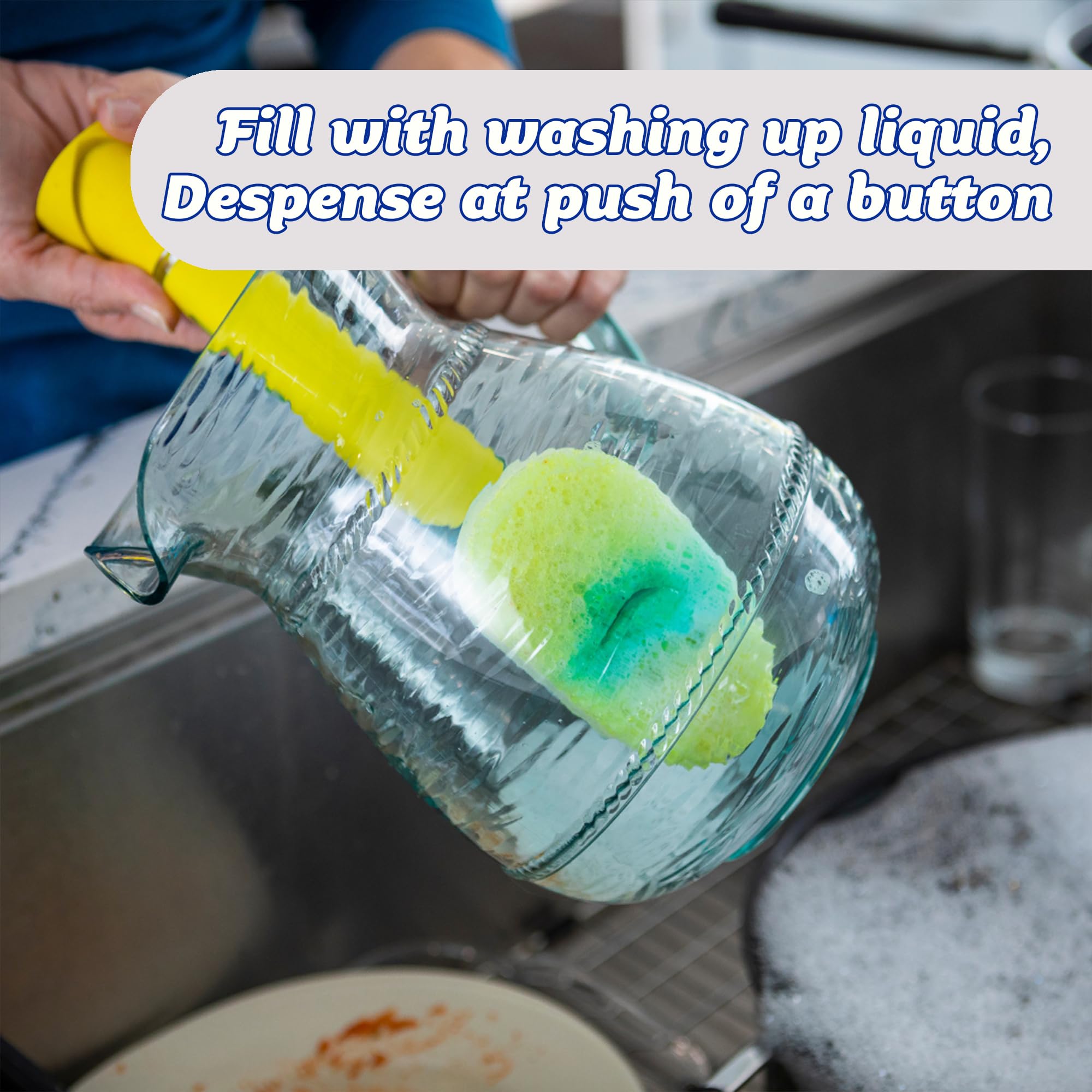 Scrub Daddy Dish Daddy Wand Bundle | Soap Dispensing Scrubber with Texture Changing Sponge & Refills