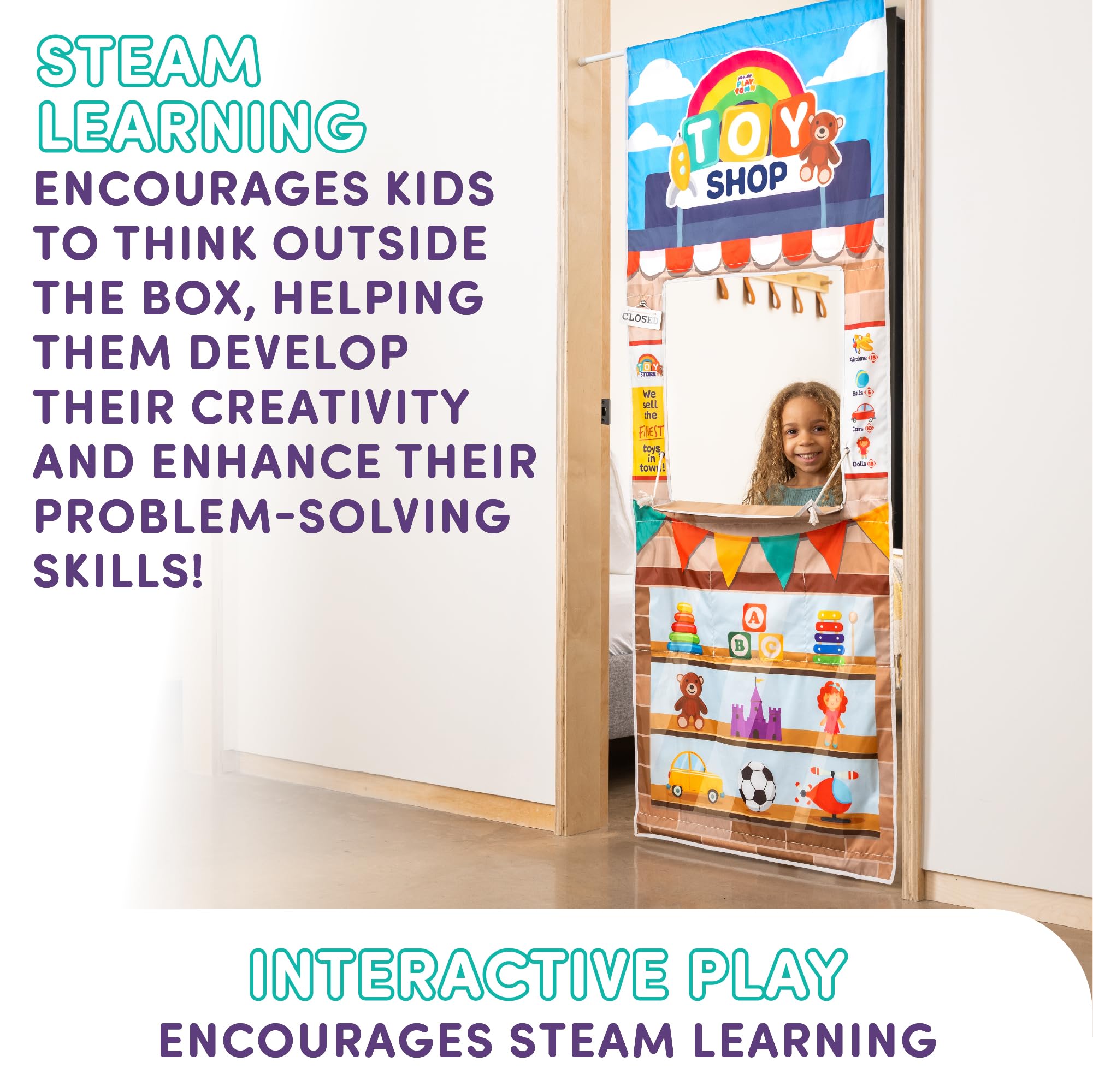 Playhouse Pop Up Play Town Hanging Doorway Toy Shop with Curtain 4