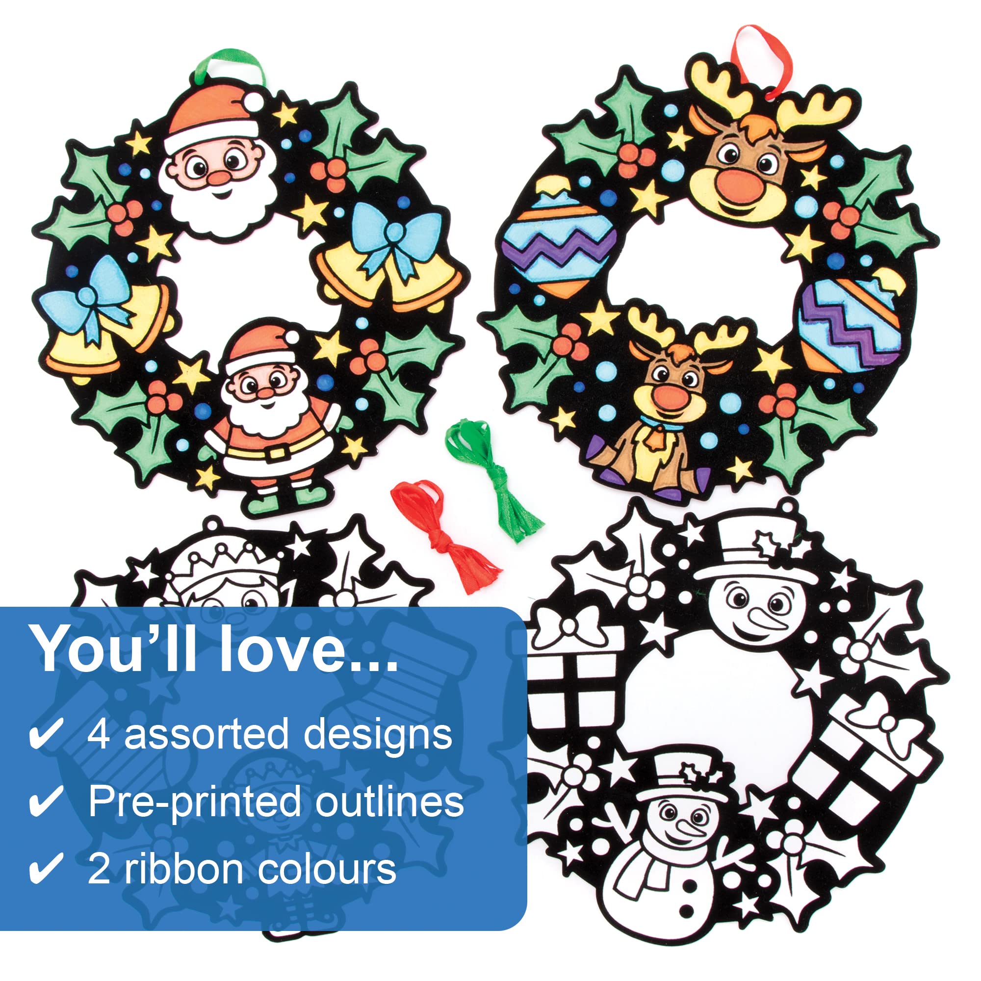 Baker Ross Christmas Colour In Wreaths - Pack of 8 Craft Kit for Kids 5