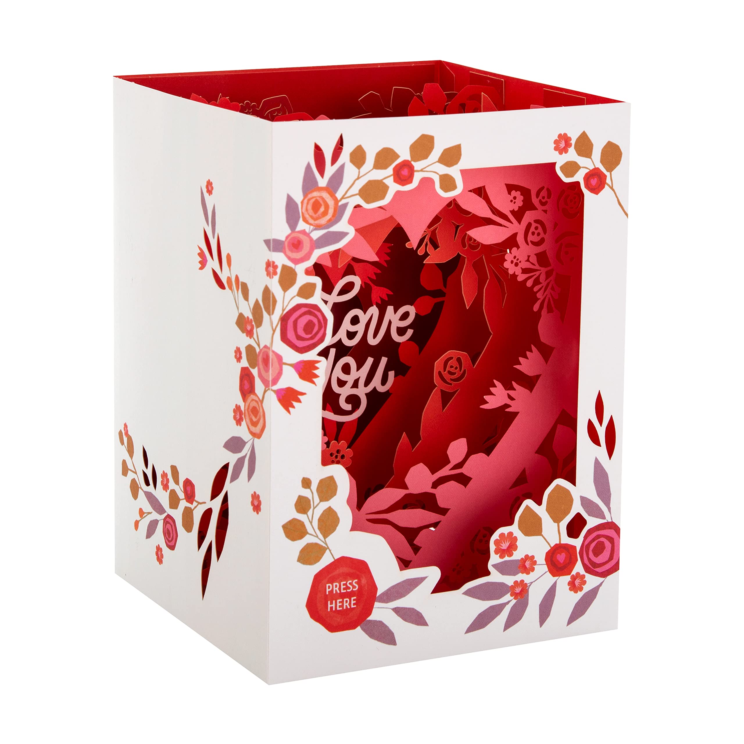Hallmark Valentines Day 3D Pop Up Shadowbox Card with Music & Lights | Floral Hearts
