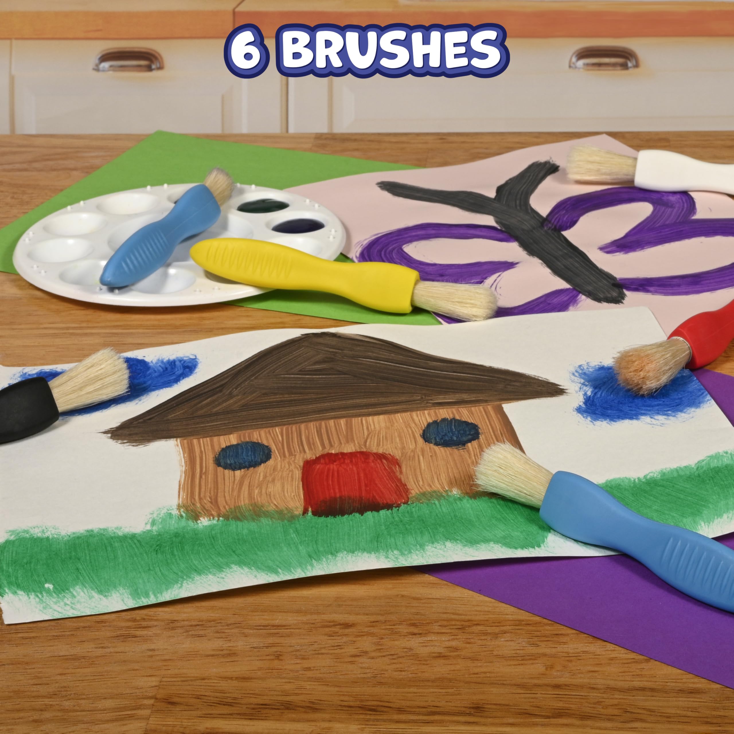 READY 2 LEARN Triangle Grip Paint Brushes - Set of 6 | Ages 18m+ | Promotes Writing Grip