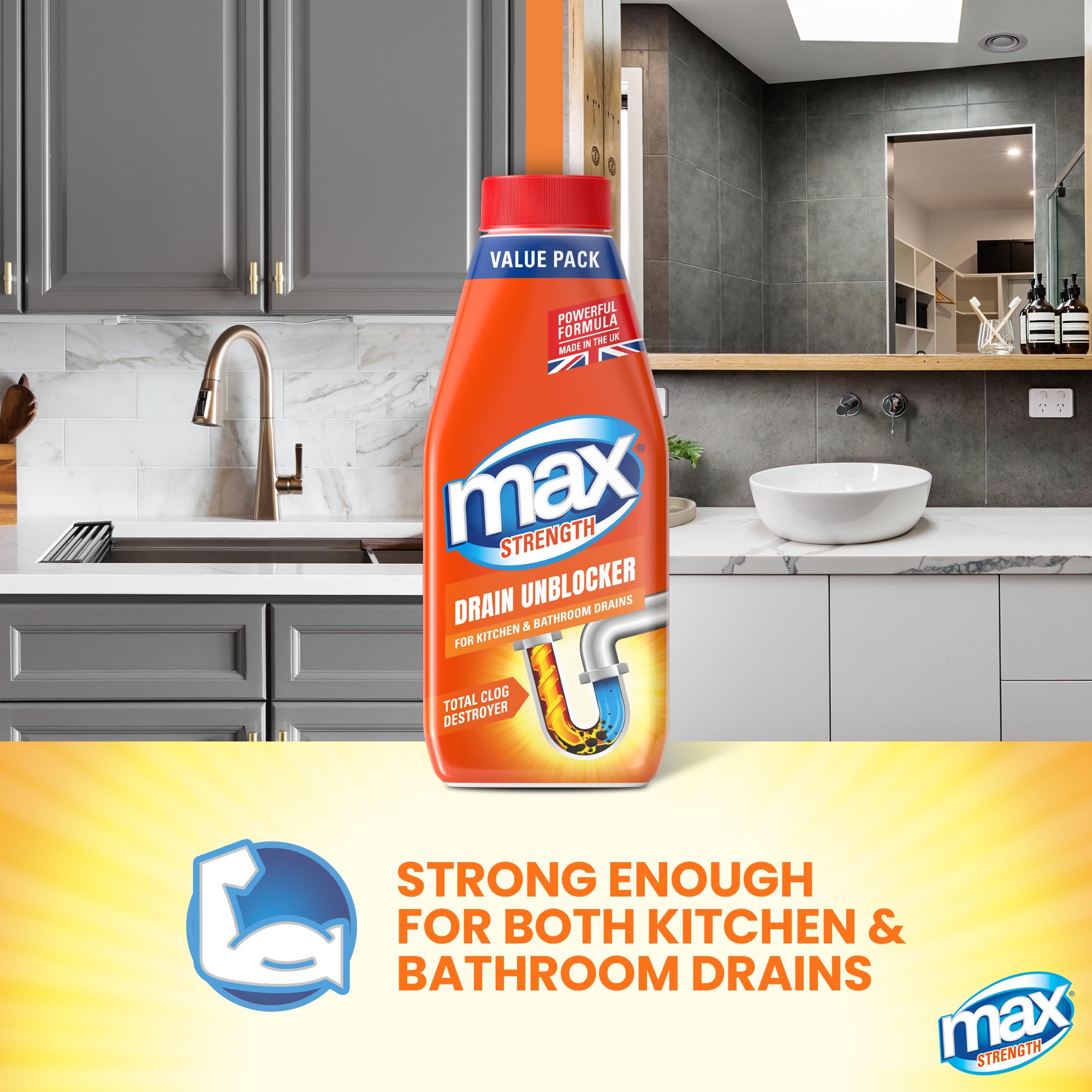 Max - Strength Drain Unblocker 1L Heavy Duty Liquid for Sink, Toilet & Shower 6