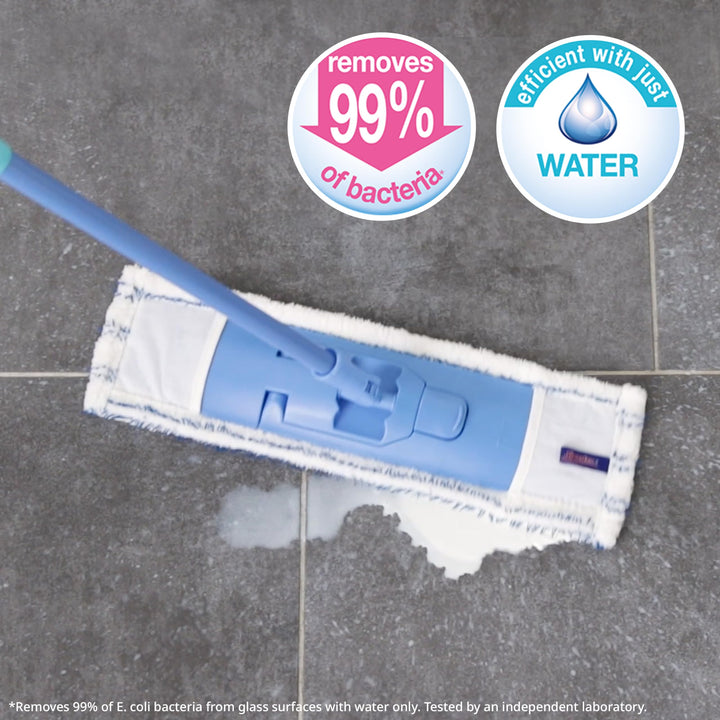 Spontex Extra Flat Mop with 2 Microfibre Heads | Wet & Dry Use | 360° Rotating Head | Adjustable Handle