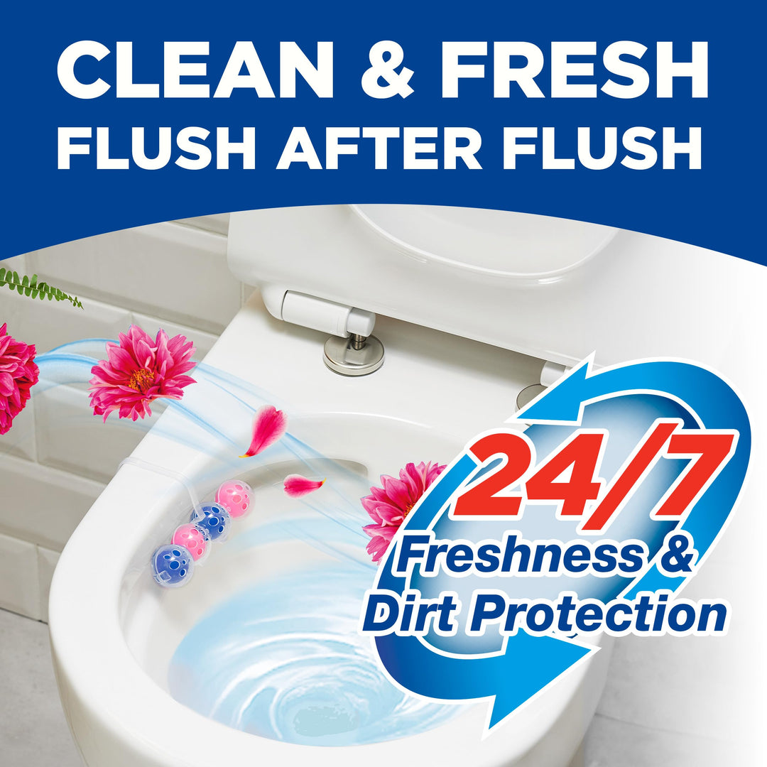 Bloo Power Active Toilet Rim Block - Fresh Flowers Scent with Anti-Limescale, 3 Pack