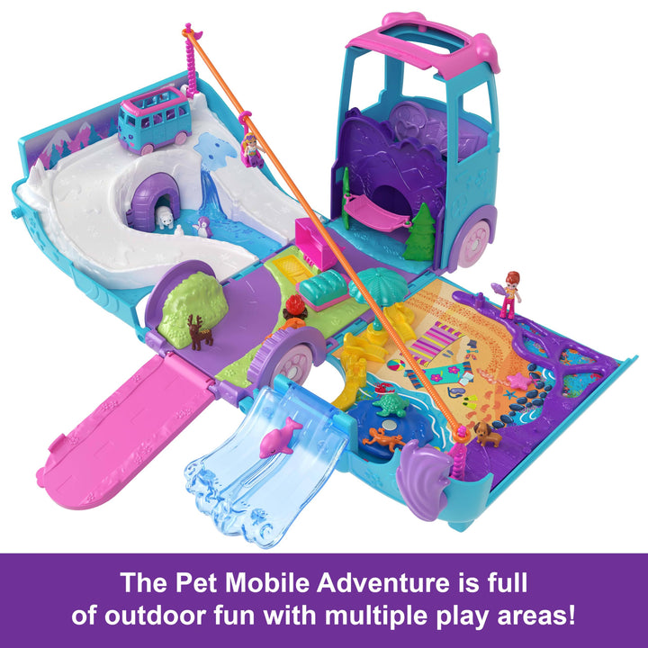 Polly Pocket Pet Mobile Adventure Playset - Transforming Camper Van with Micro Dolls & Pets, Ages 4+