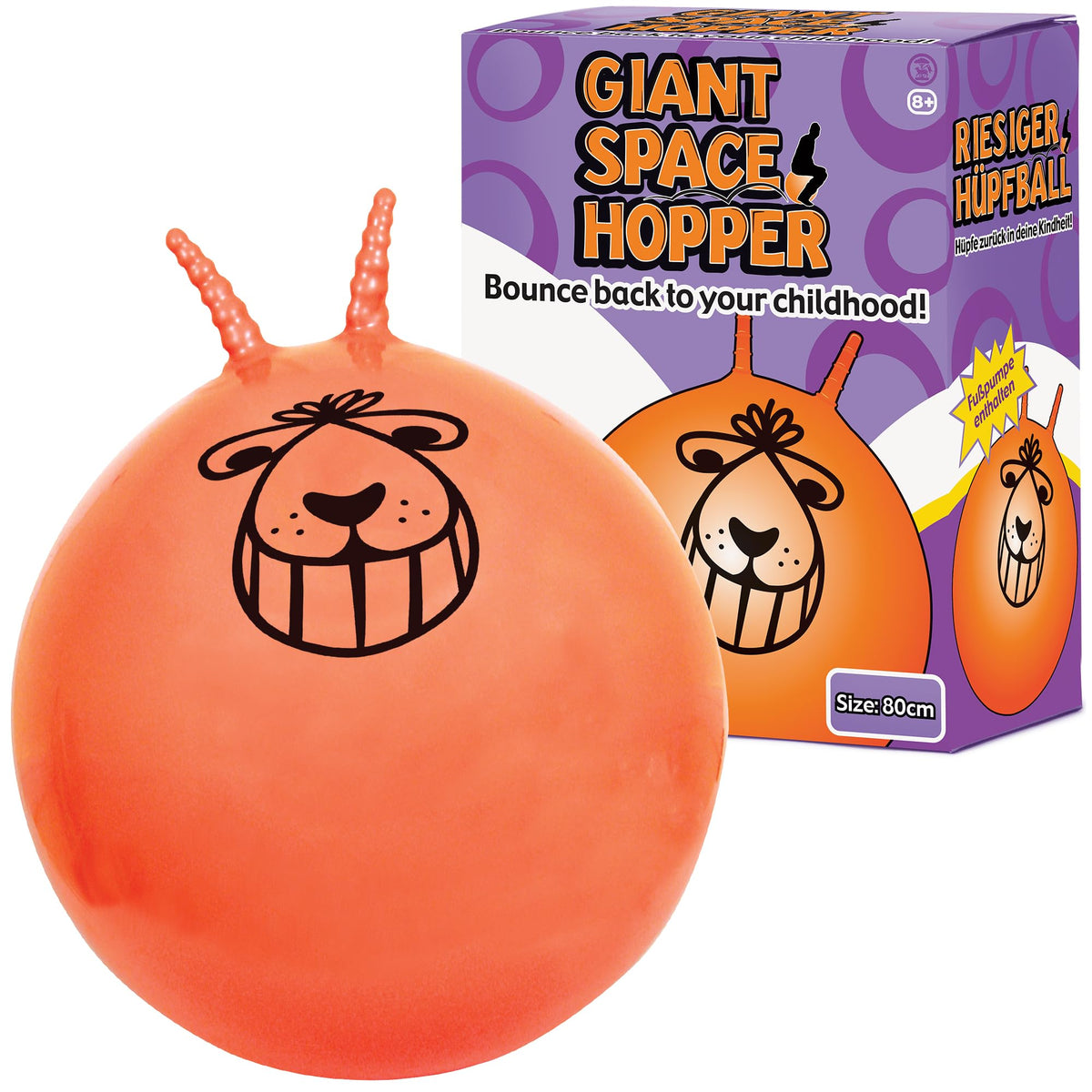 Tobar Giant Retro Space Hopper - 80cm Diameter | Orange | Includes Foot Pump
