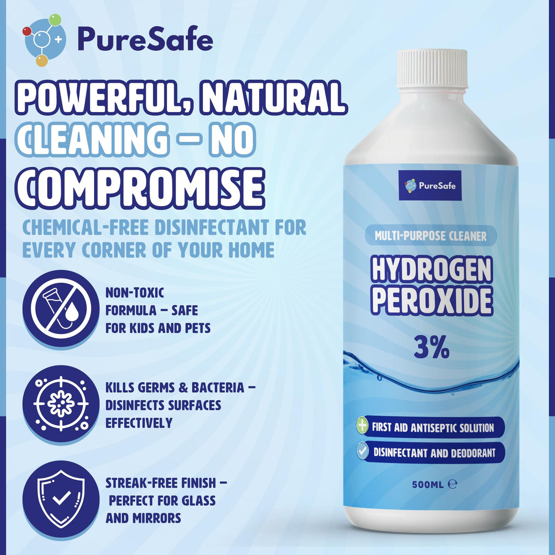Pure Safe - Hydrogen Peroxide 3% Solution 500ml – Multi-Purpose Disinfectant Cleaner