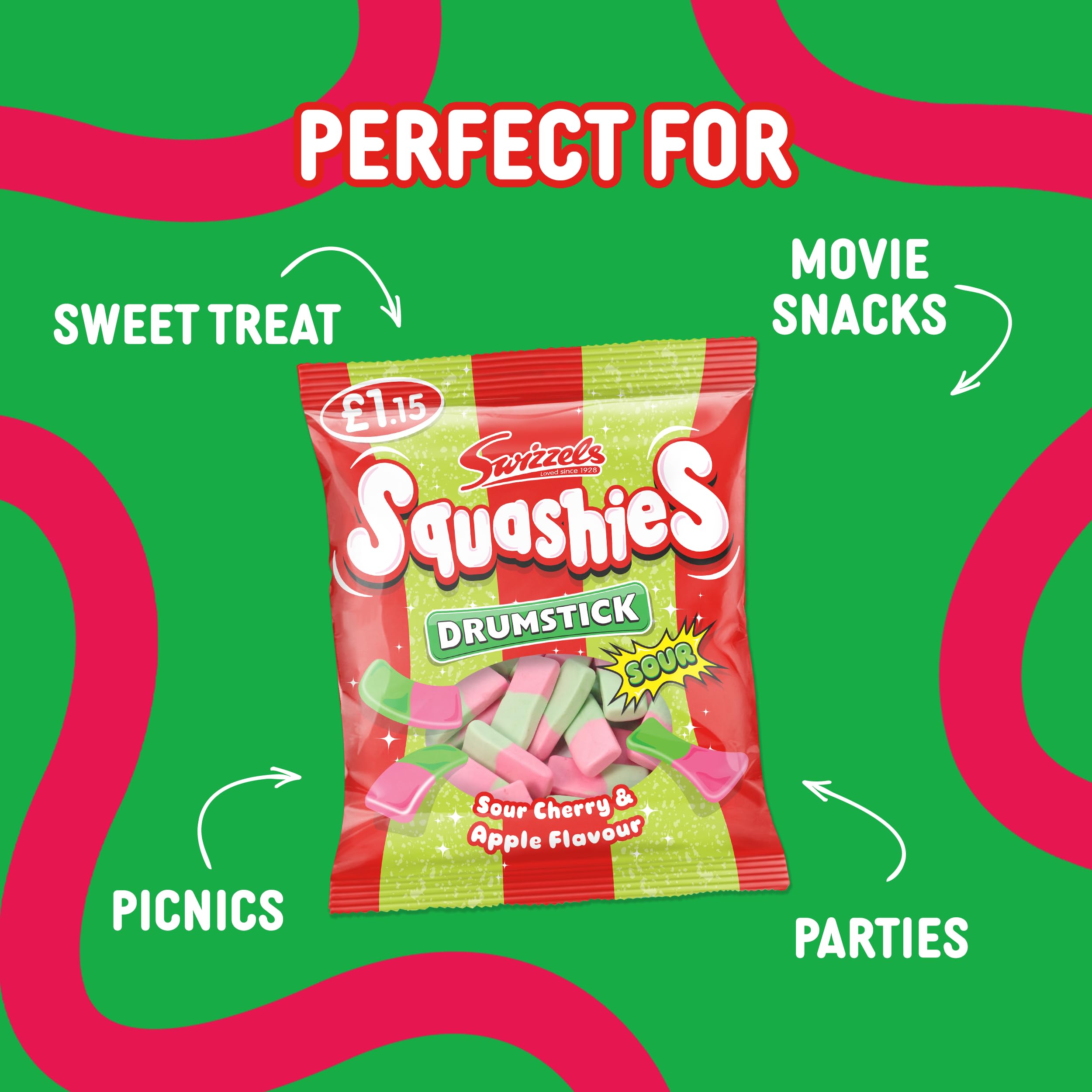 Swizzels Squashies Sweets - Sour Apple and Cherry Flavour Gummy Candy | 120g Pack 2