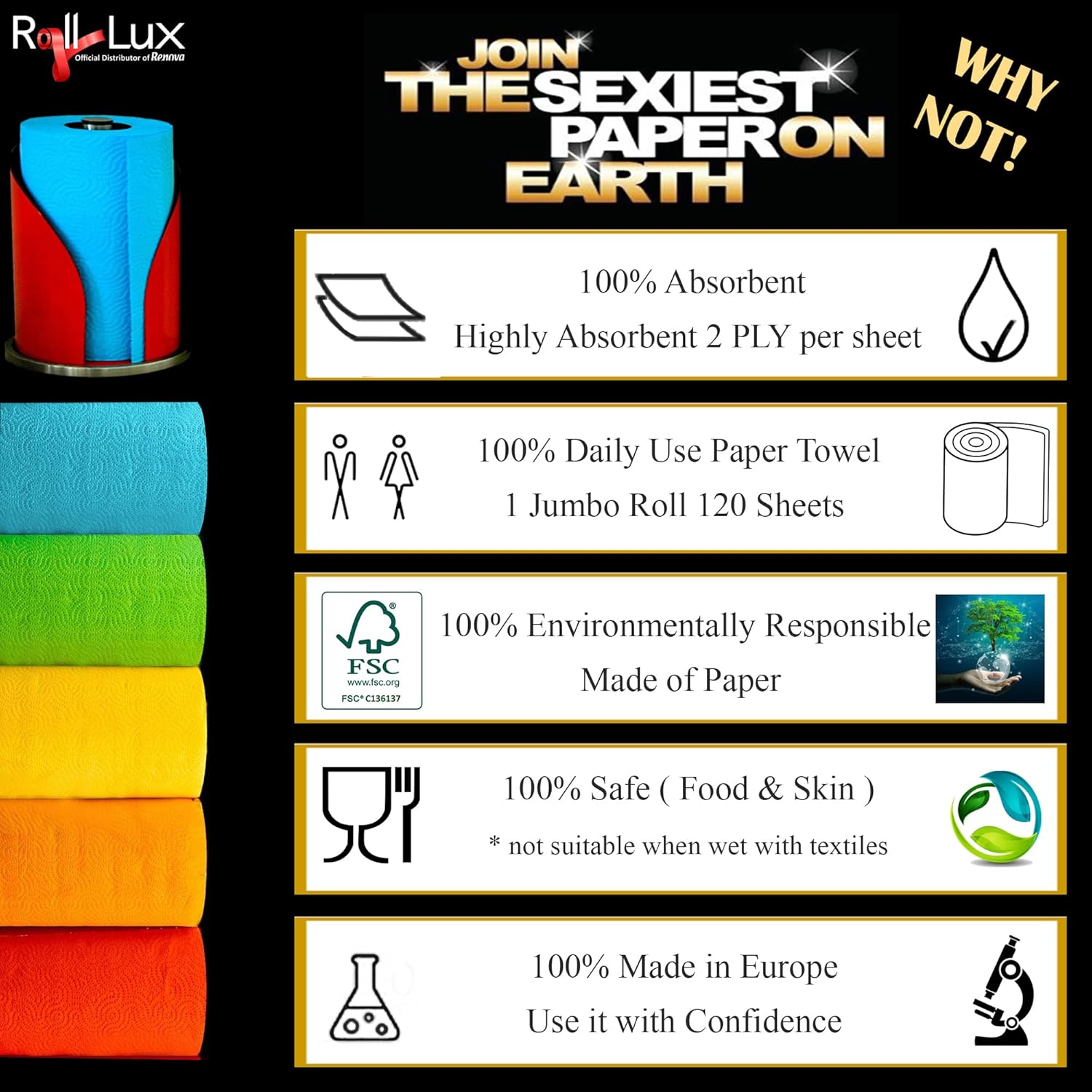 Renova Red Paper Towel 1 Roll, 2-Ply, FSC Certified, Kitchen Roll 5