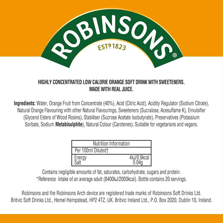 Robinsons Mini No Added Sugar Low Calorie Orange Flavour Concentrate - 6 Pack (66ml Each)