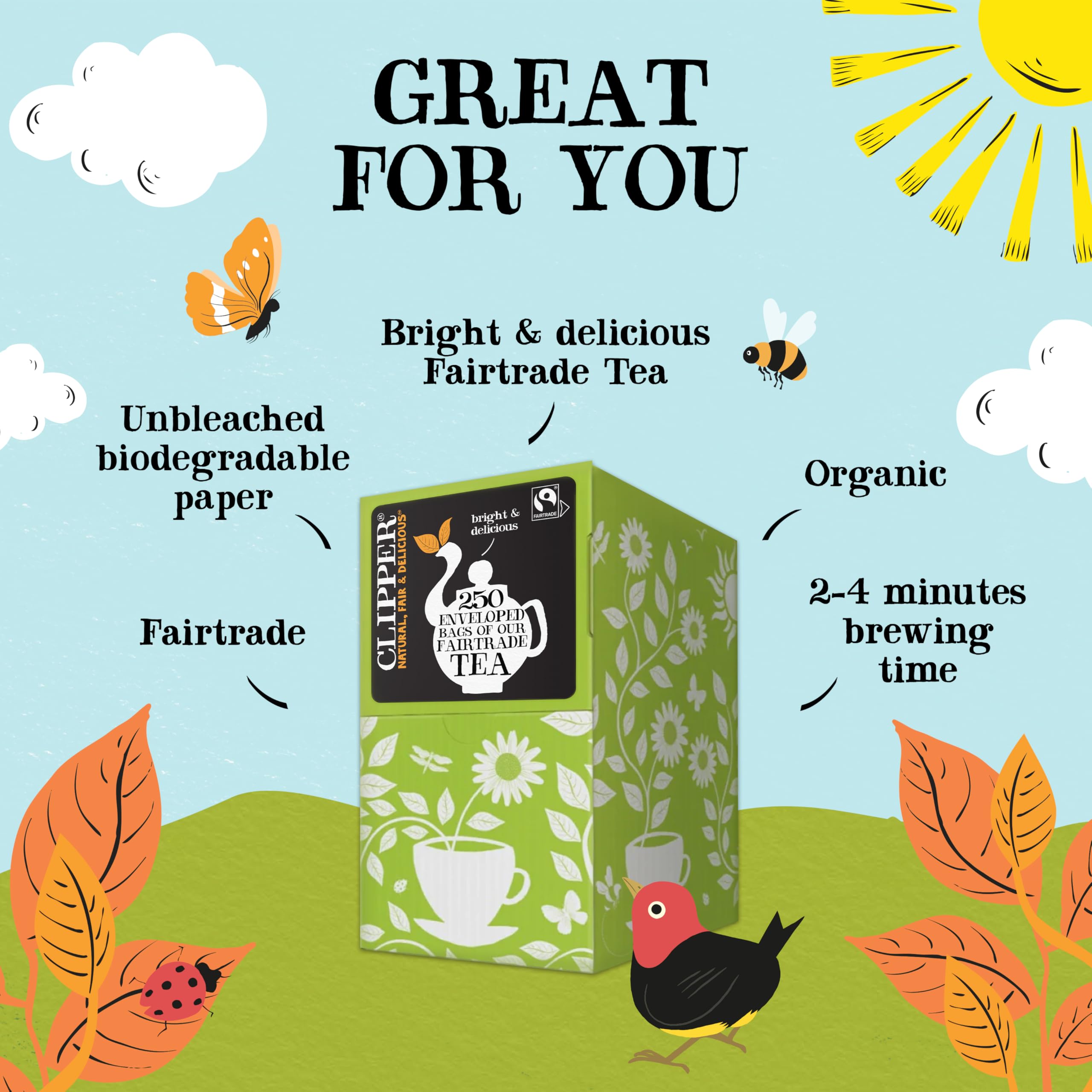 Clipper Natural, Fair & Delicious Classic Everyday Black Tea Teabags - 250 Count, Fairtrade, Compostable