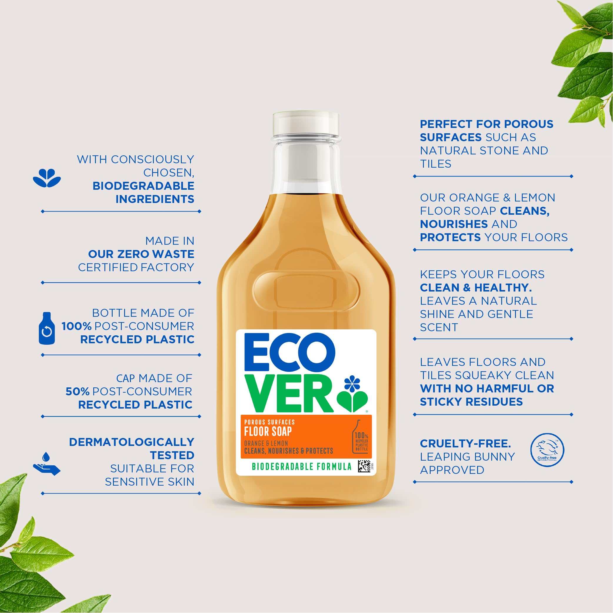 Ecover Orange & Lemon Floor Soap, Multi-Surface Cleaner for Natural Stone & Tiles 6