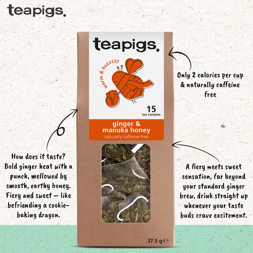 teapigs Ginger & Manuka Honey Tea - Caffeine-Free Herbal Tea Bags