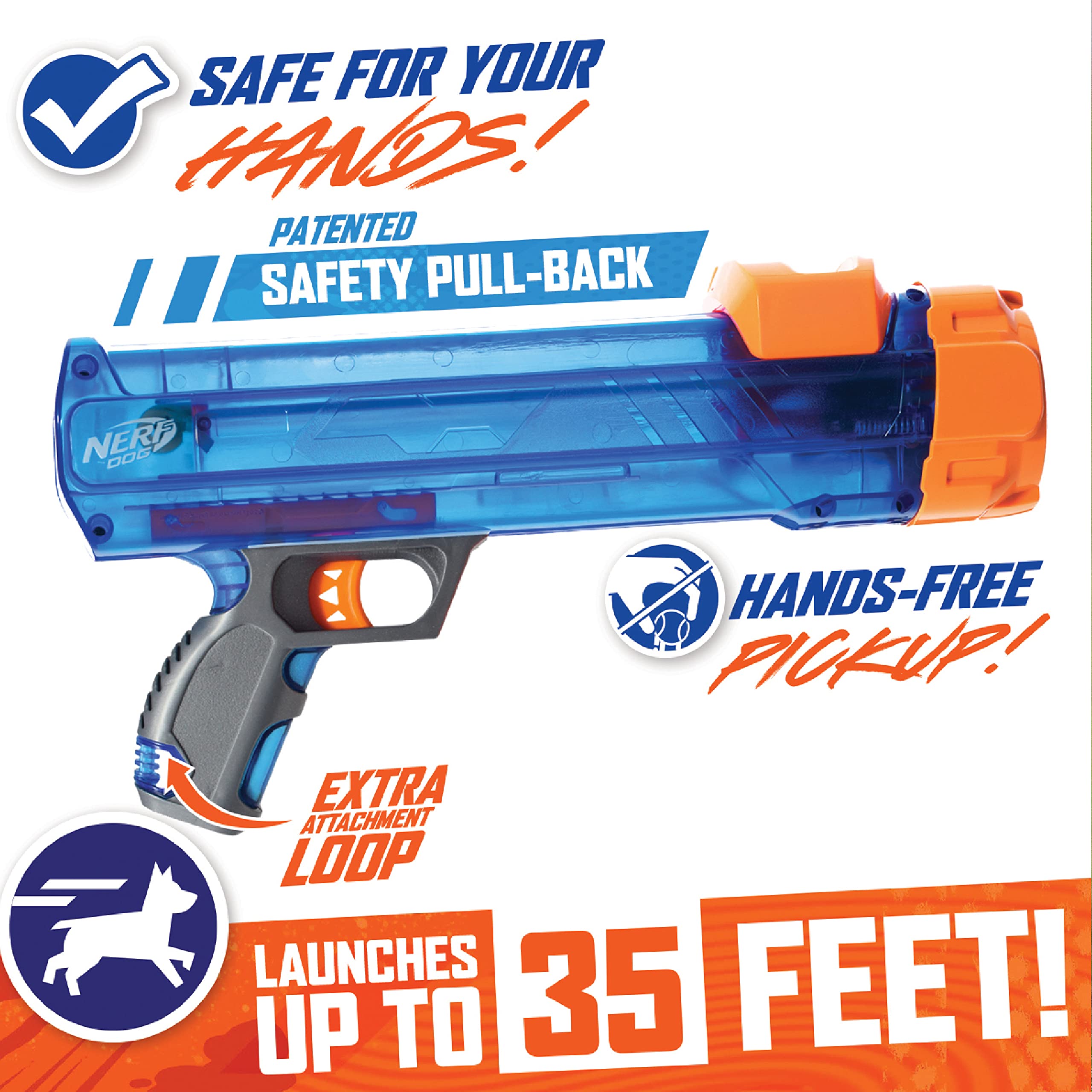 Nerf Dog Small Tennis Ball Blaster Gift Set | Launches up to 35ft | Includes 3 Balls | Translucent Blue 3