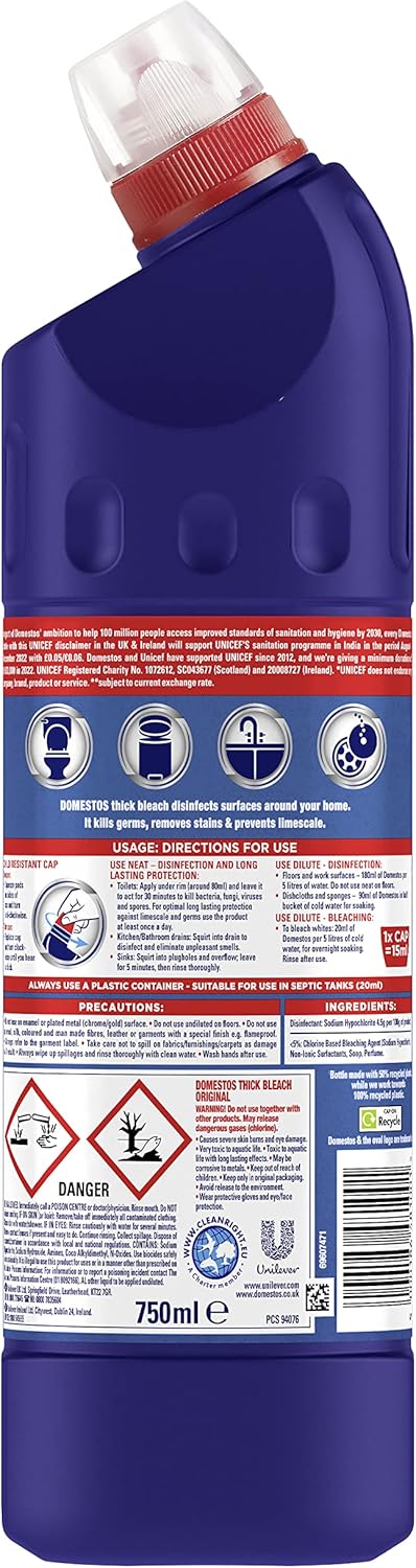 Domestos Original Thick Bleach 750ml - Toilet & Multi-Surface Cleaner