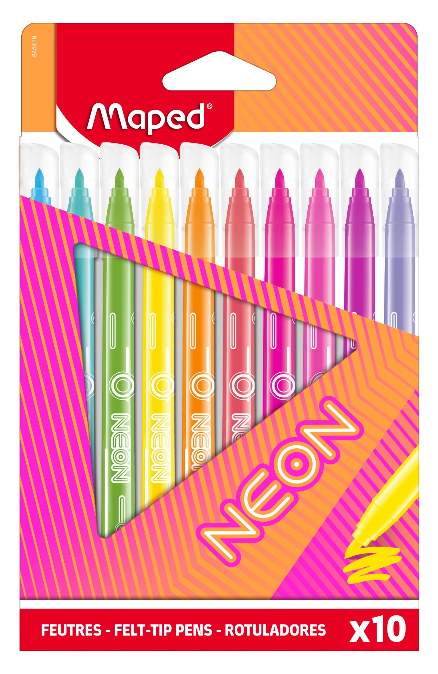 Maped NEON Colouring Felt Pens - Box of 10 with Pointed 2.8mm Tip | Bright Neon Colors