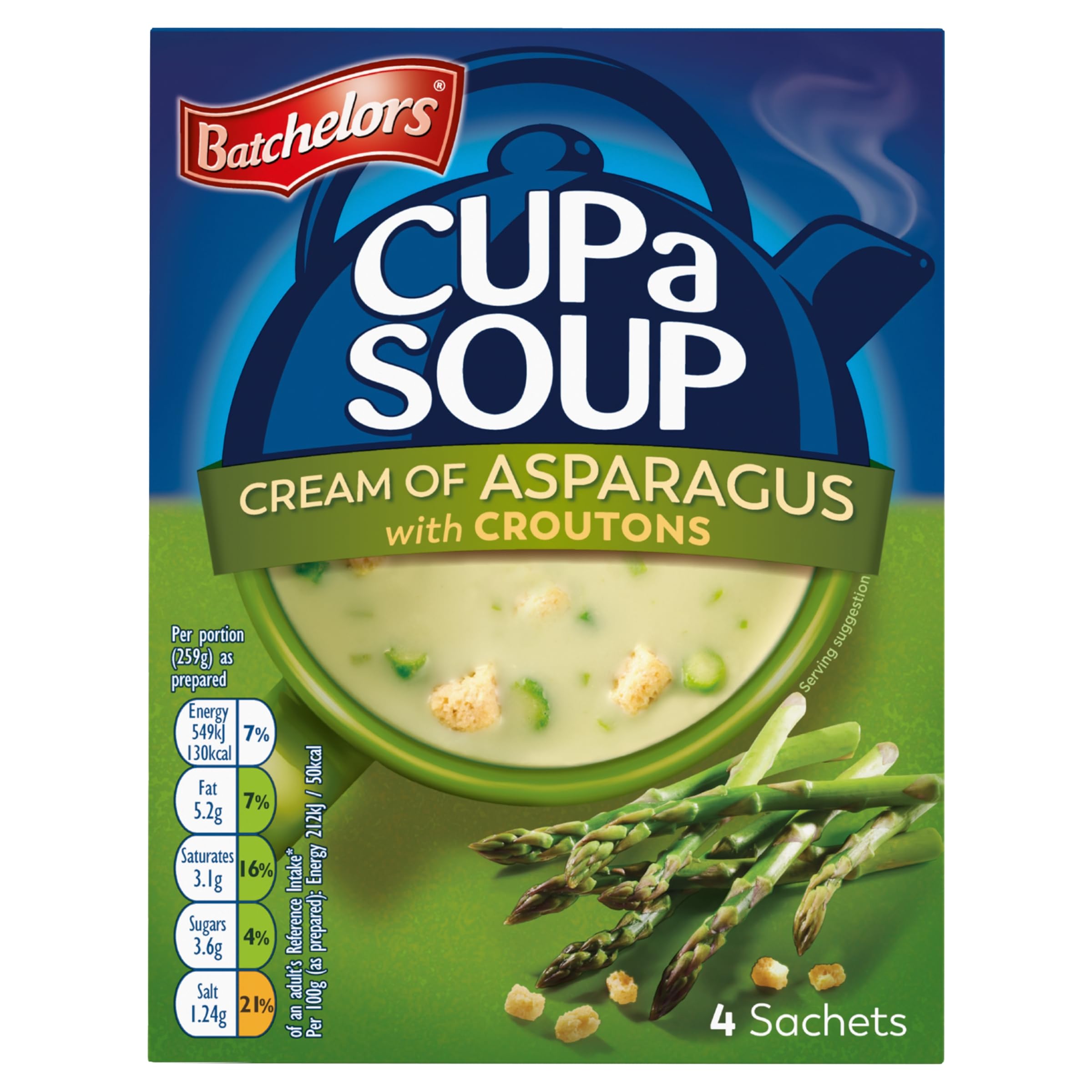 Batchelors Cup a Soup Cream of Asparagus with Croutons Instant Soup Sachets, 4 Sachets 5