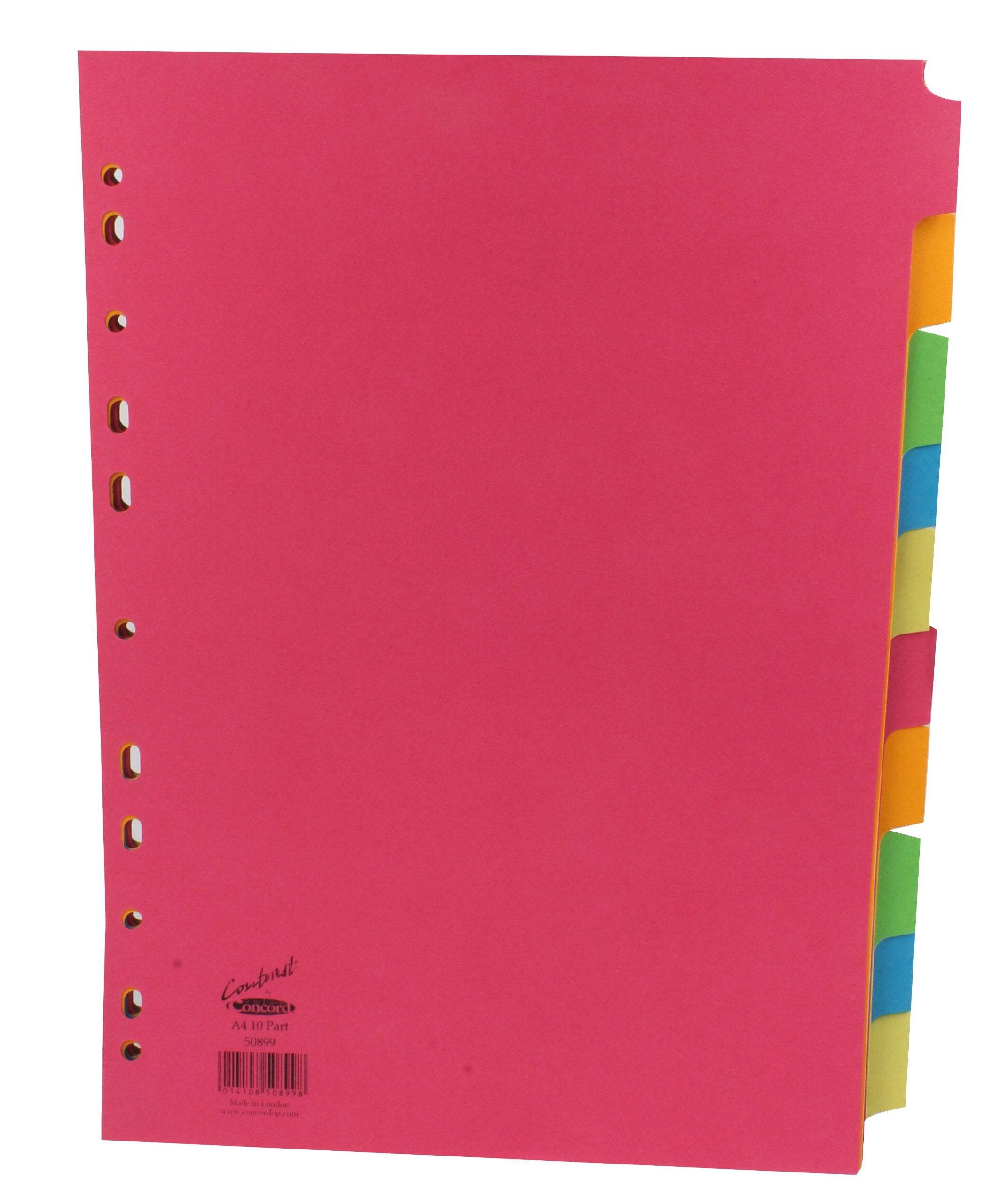 Concord Bright Subject Dividers - 10 Part A4 Assorted | 11-Hole Punched | 160 gsm Manilla