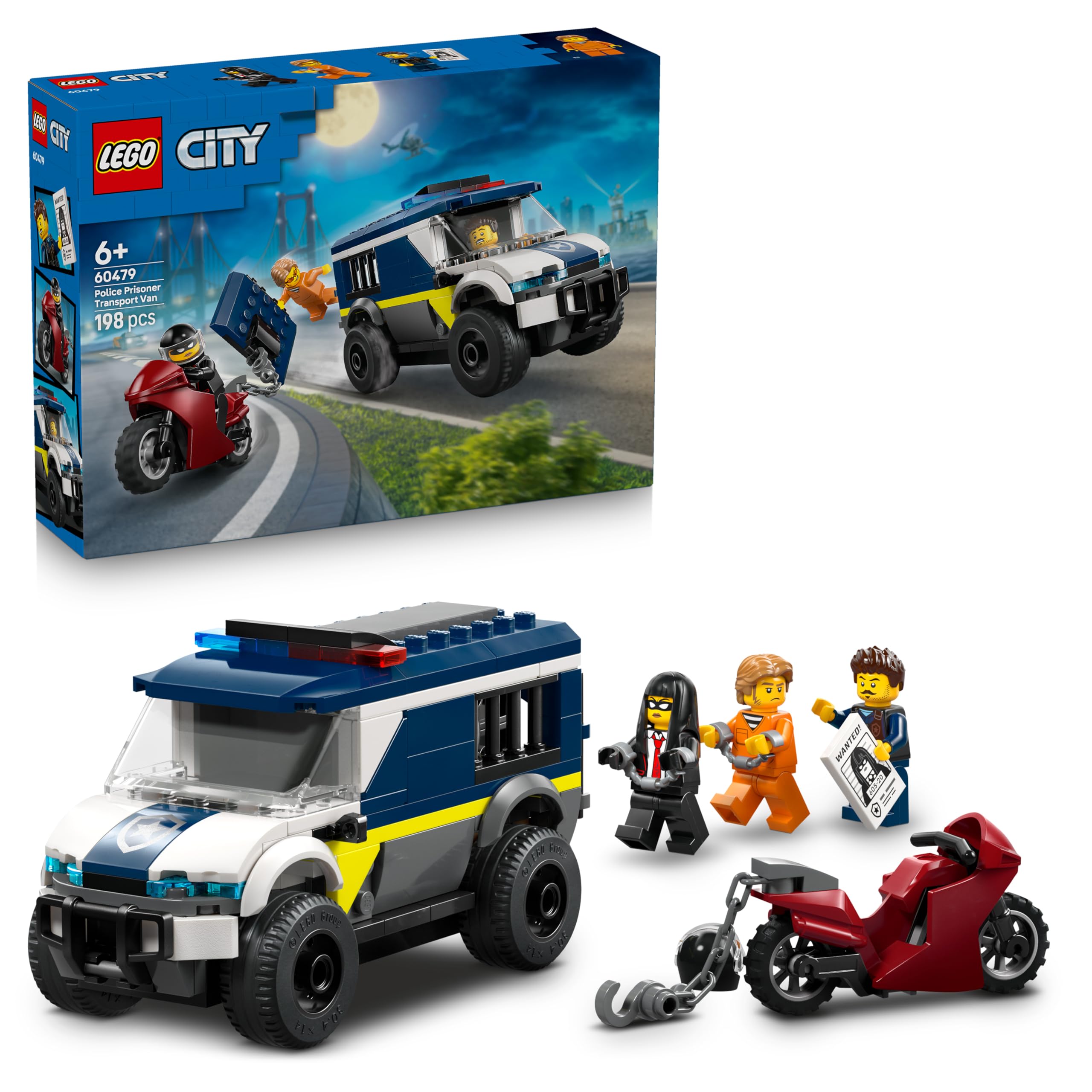 LEGO City Police Prisoner Transport Van Toy Set 60479 with Motorbike for Ages 6+ 1