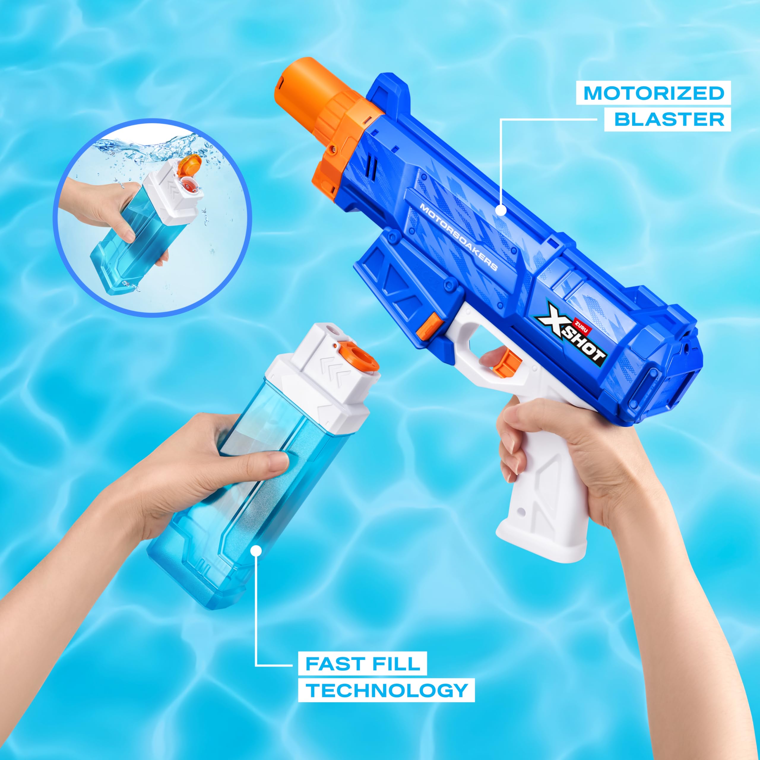 XSHOT Water Turbo Stream Motor Soaker by ZURU - Motorized Blaster with 30FT Range | Fast-Fill