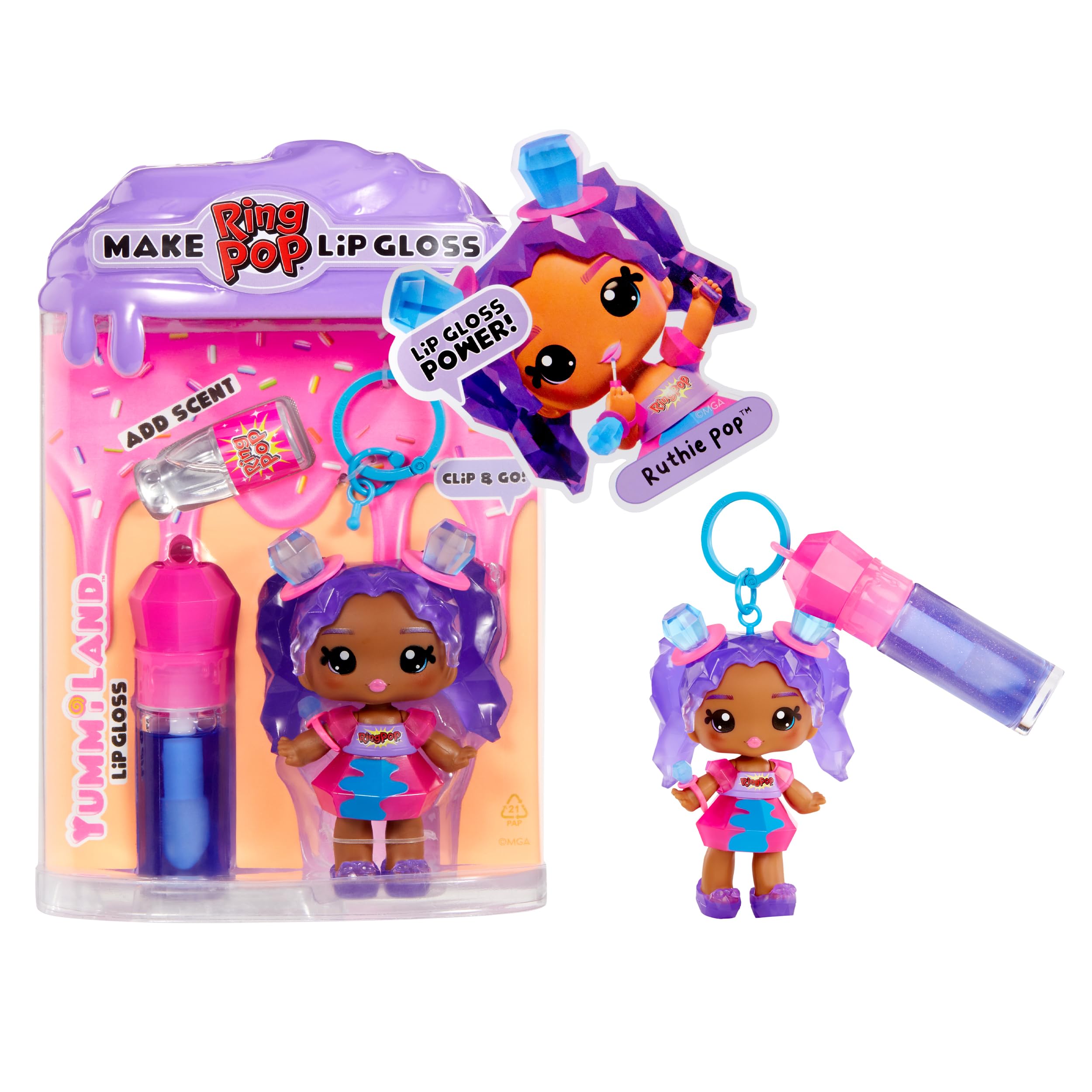 Yummiland x Ring Pop Ruthie Pop Doll - DIY Lip Gloss Playset with Keychain, Ages4+ 10