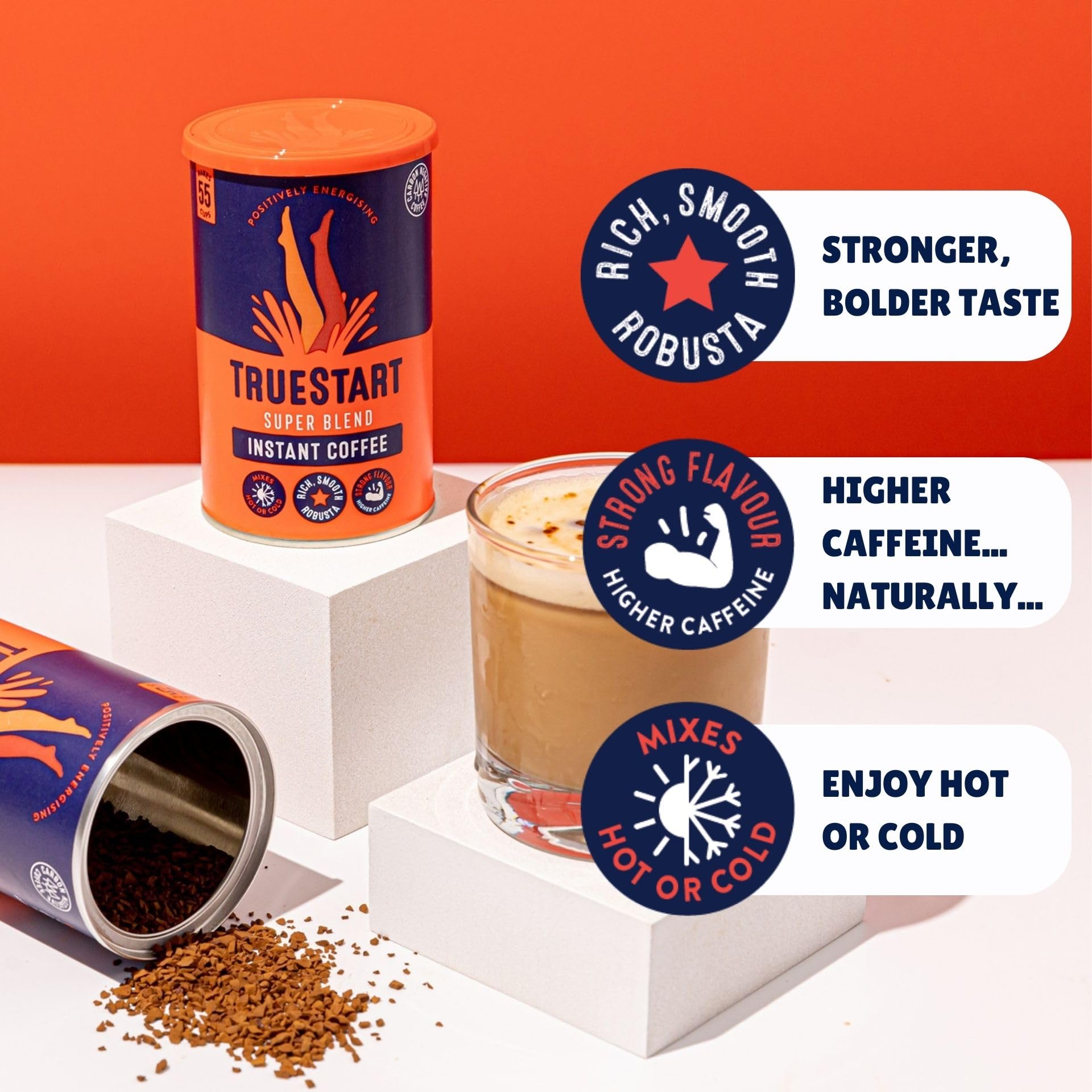 TRUESTART Barista Grade Super Blend Instant Coffee - Strong Dark Roast, 100% Robusta | 6 x 100g Tins
