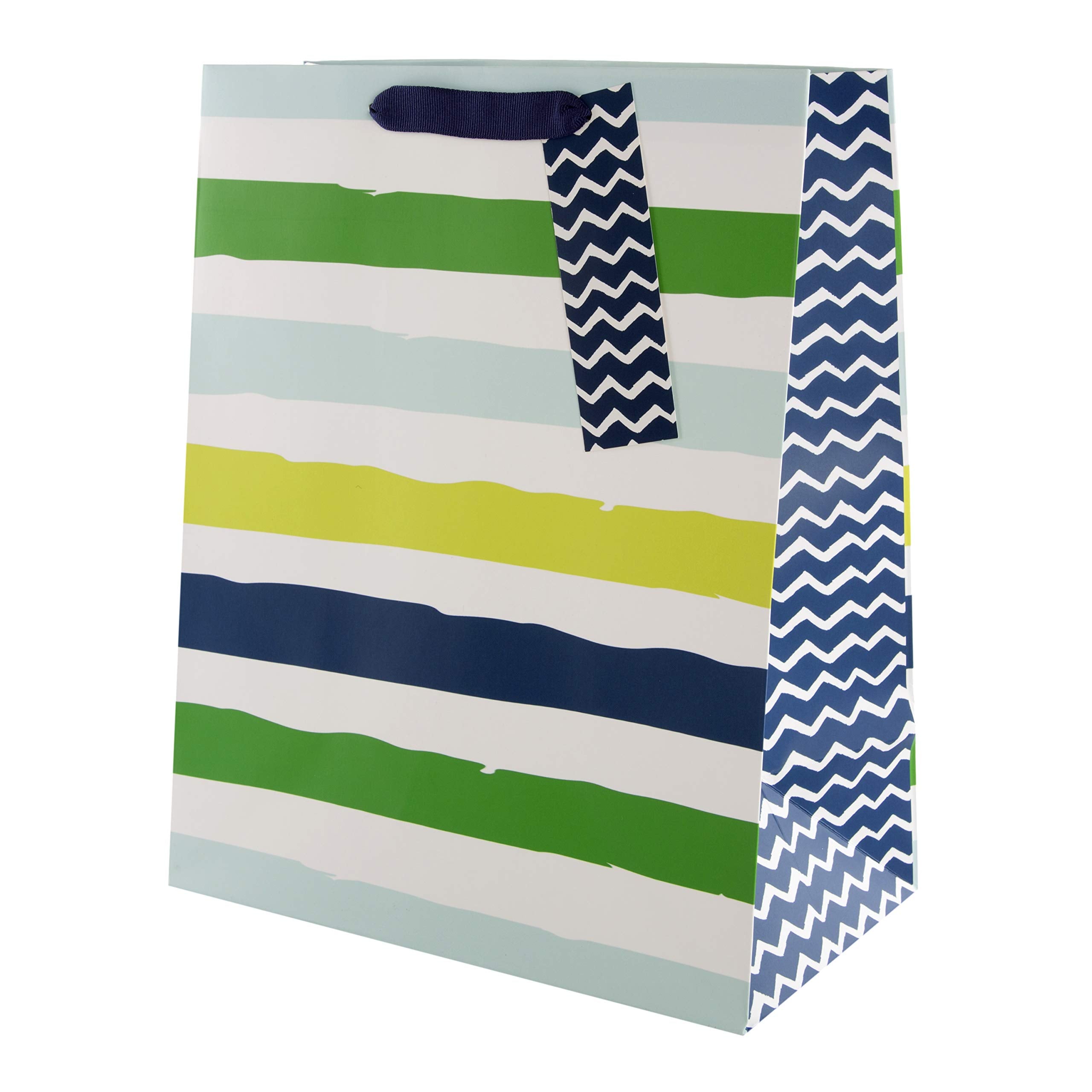 Hallmark Large Multi-Occasion Gift Bag - Blue and Green Striped Design | 33 cm x 26.5 cm x 14.6 cm
