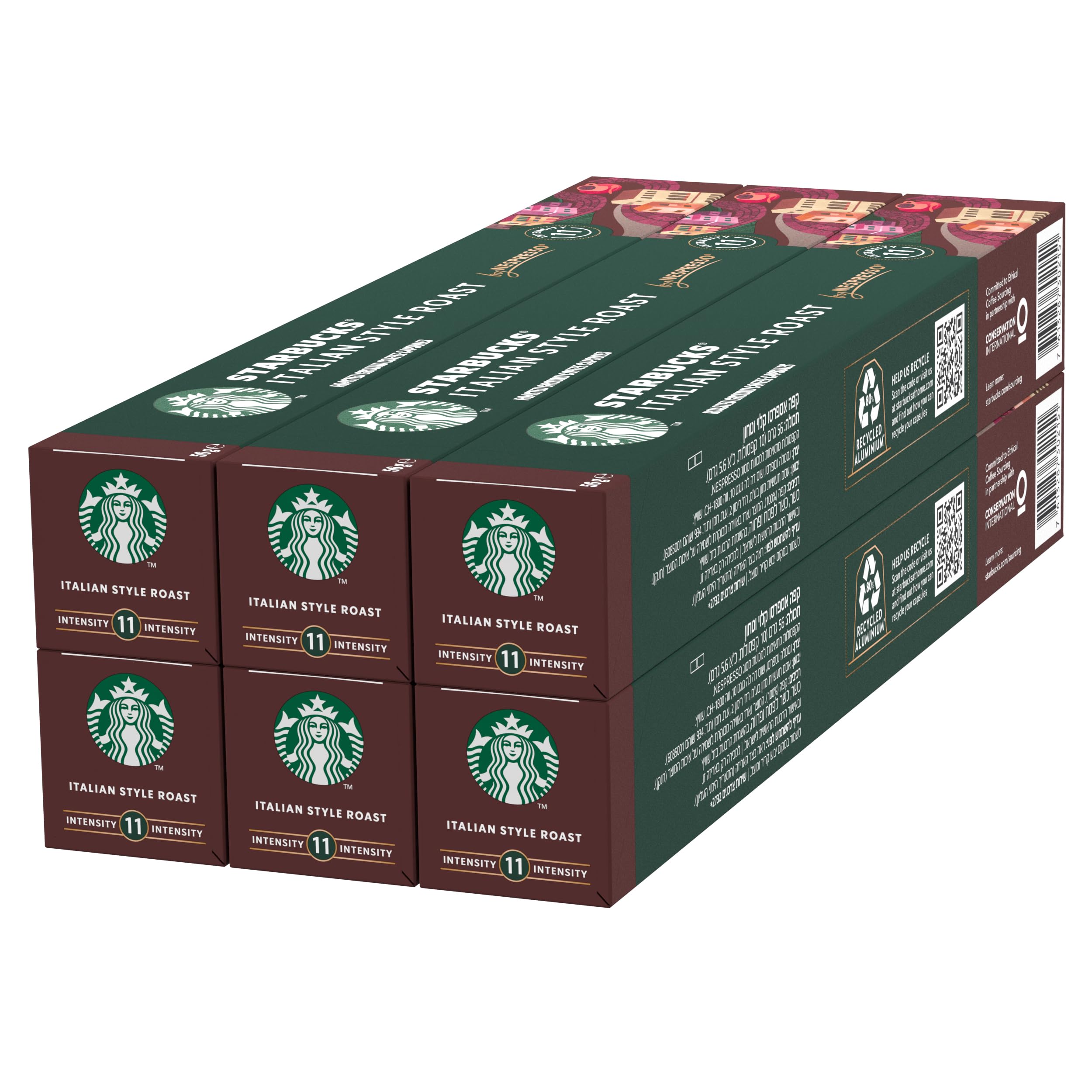 STARBUCKS Italian Style Roast Coffee Capsules for Nespresso, Dark Roast, 6 x 10 Count (60 Capsules Total) 1
