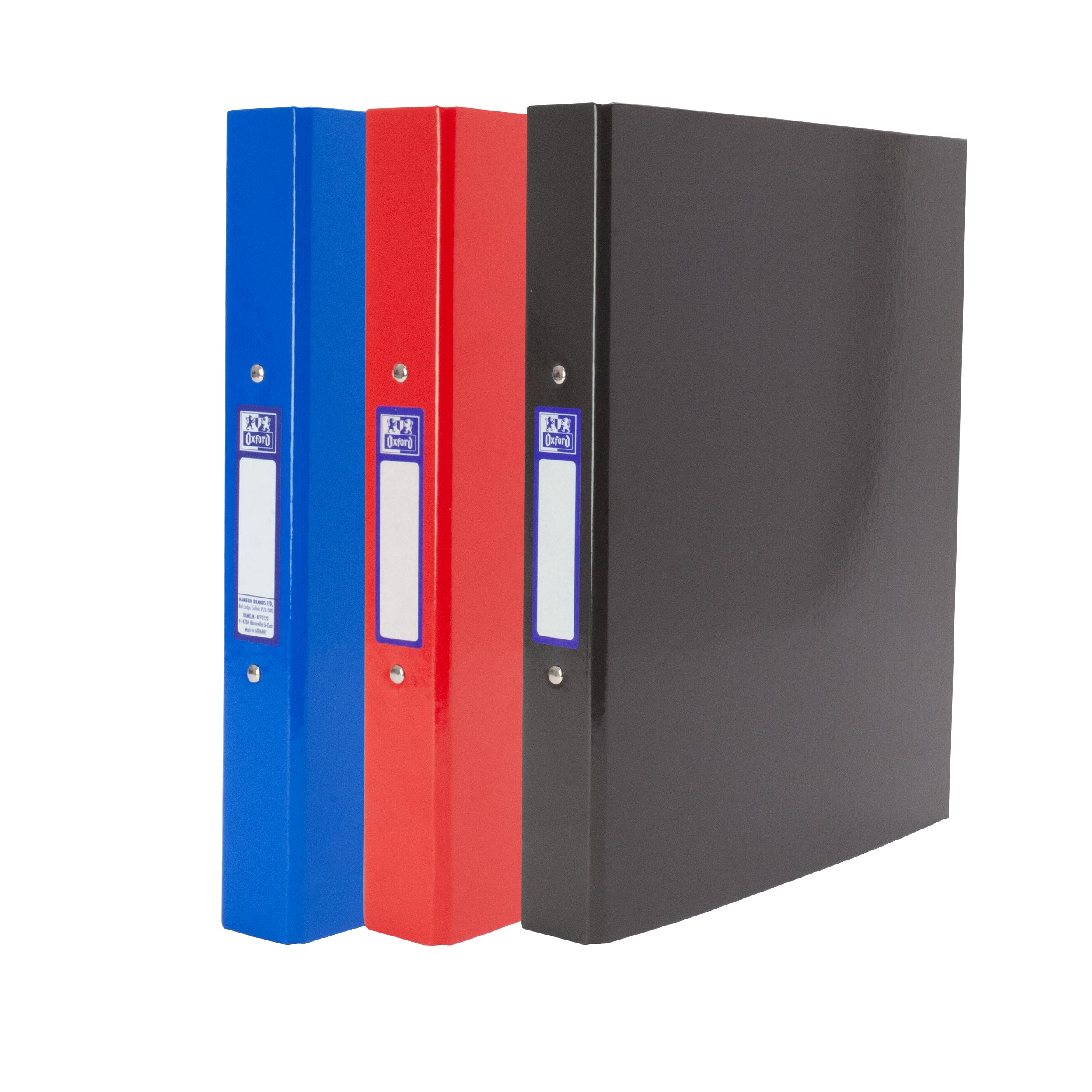 Oxford A4 O-Ring Binder - Durable Gloss Finish, 40mm Spine | Pack of 3 (Navy/Red/Aqua)