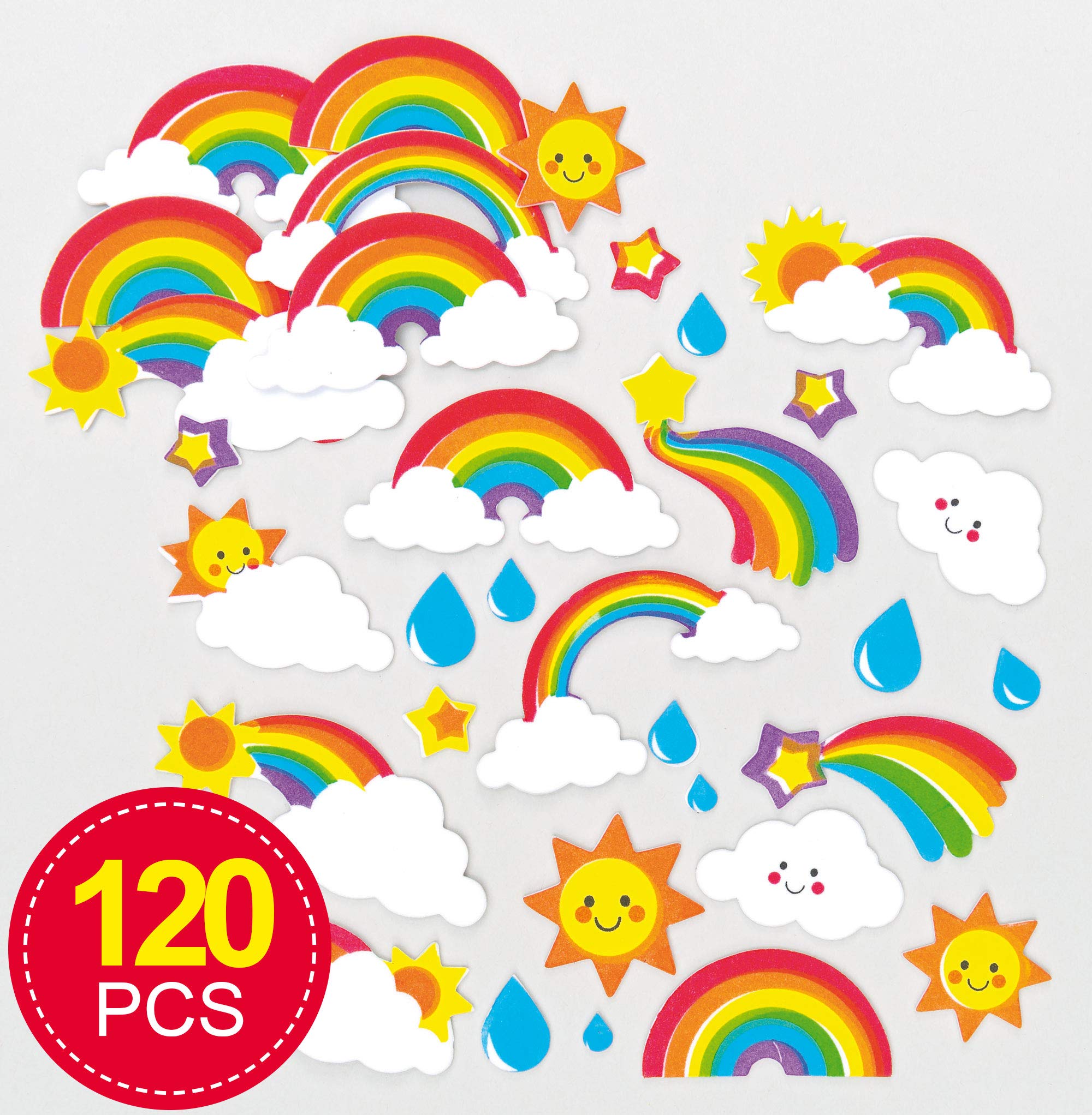Baker Ross Rainbow Puffy Foam Stickers (Pack of 120) - Self-Adhesive Vinyl for Kids Crafts