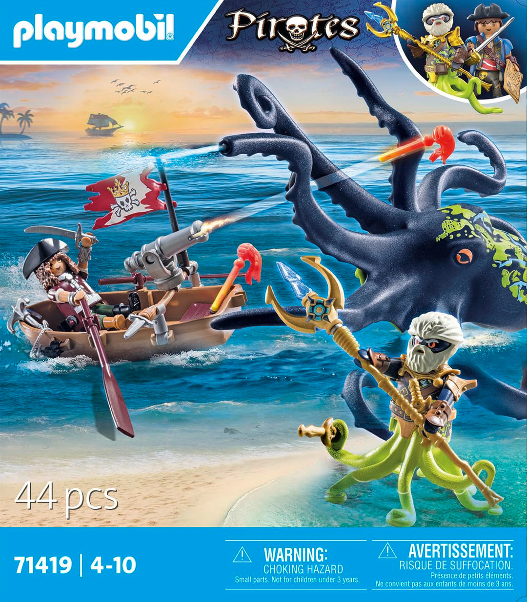 Playmobil 71419 Pirates: Pirate vs. Deeper – Battle with the Giant Octopus Playset for Kids 4+