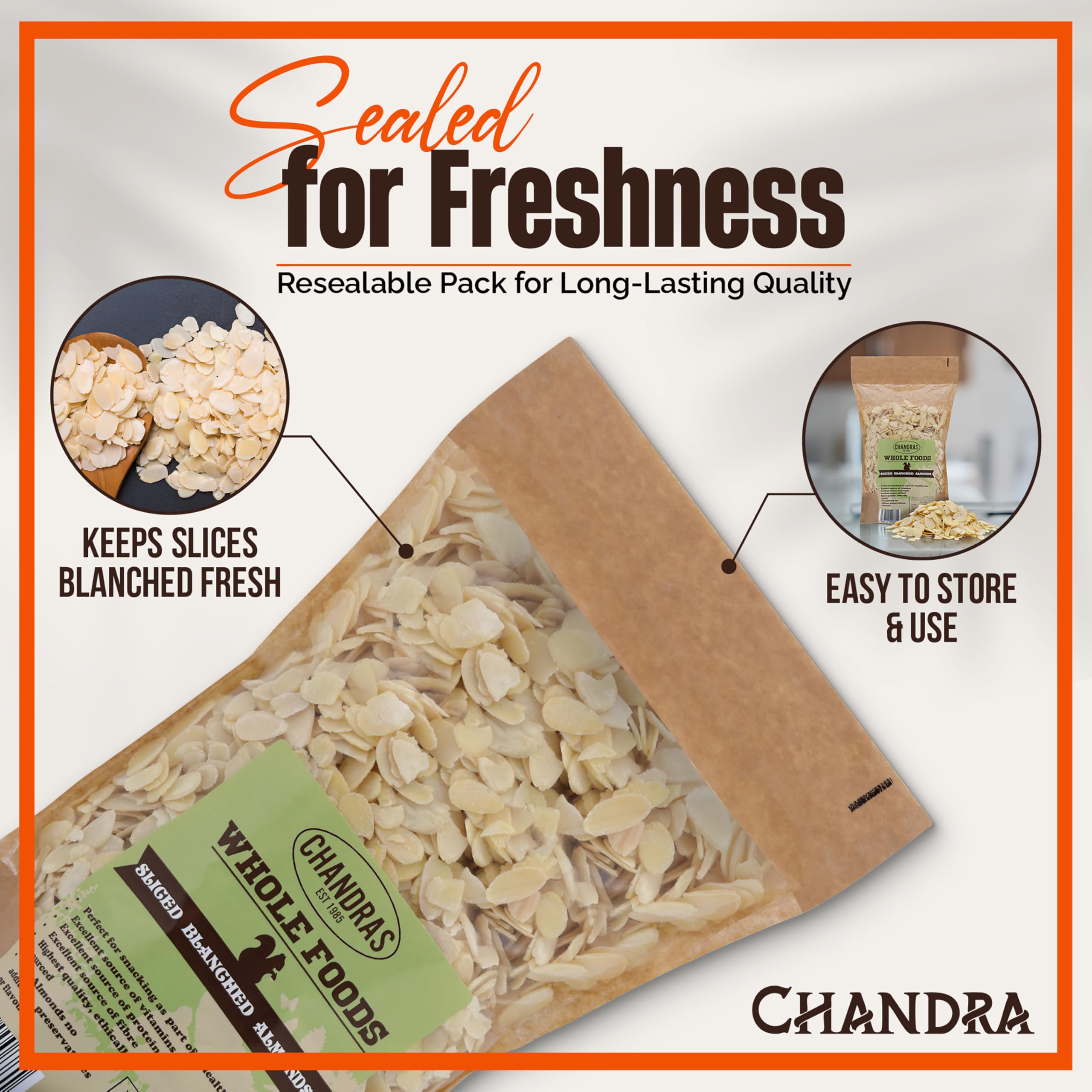 Chandra Whole Foods - Almond Flakes 1KG – Blanched & Sliced Almond Slivers 5