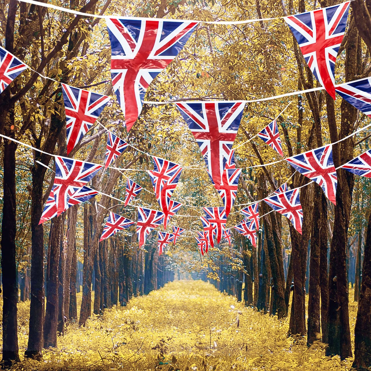 SHATCHI Union Jack Bunting Banner - 10m/33ft Long with 25 Triangle Flags for Royal Events & Sports 8