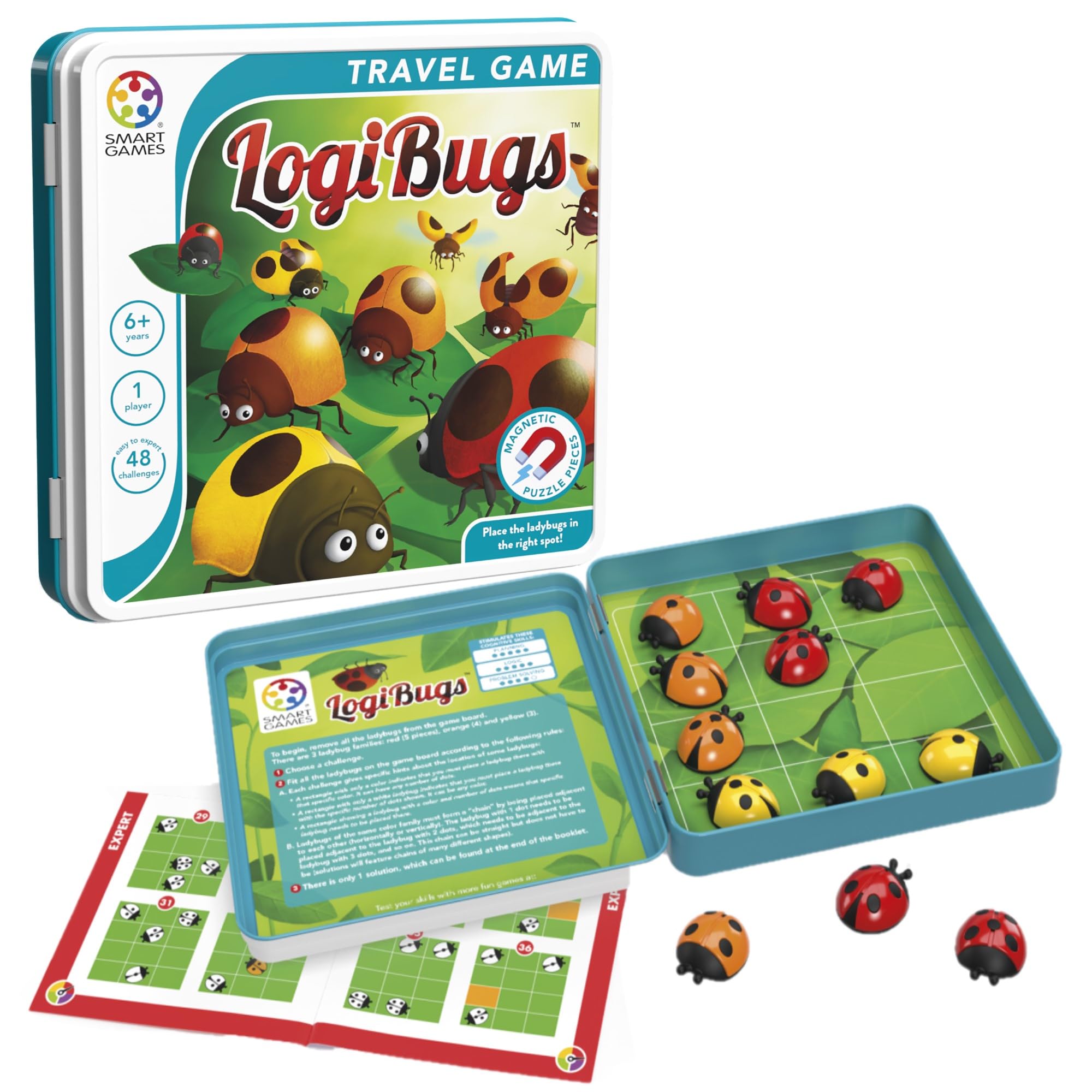 SmartGames Logibugs Magnetic Puzzle Game - 48 Challenges | Travel Tin | Ages 6+ 1