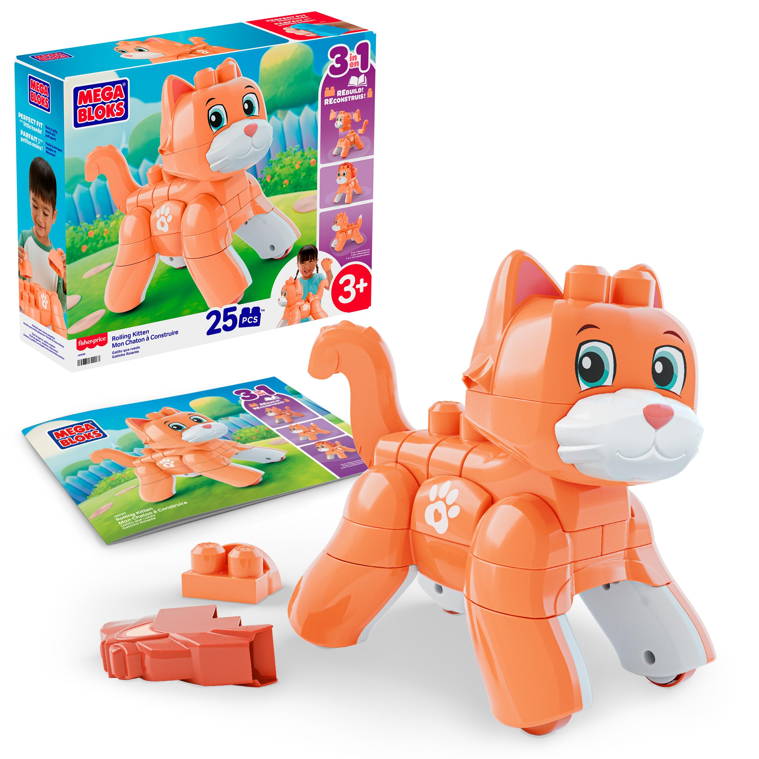 Mega Bloks Rolling Kitten Building Block Toy - 3-in-1 Play, Ages 3+