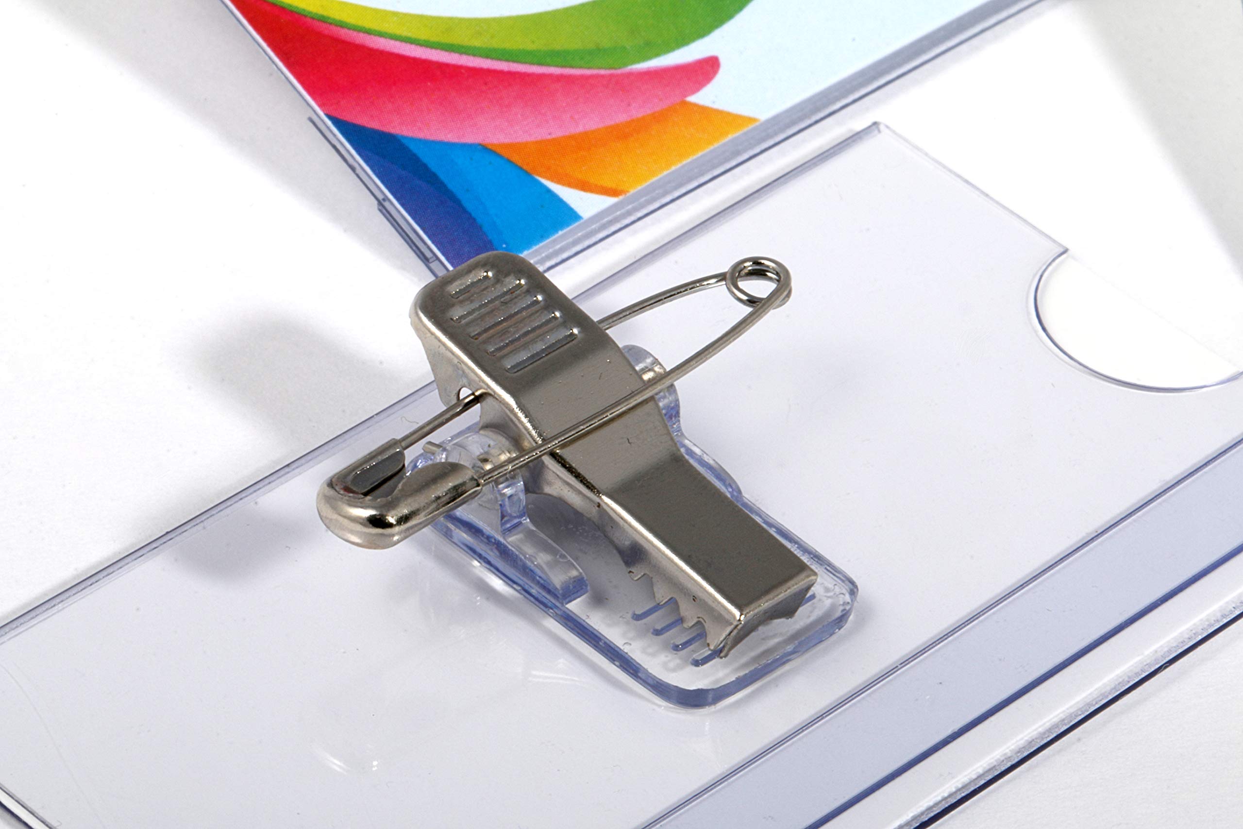 EUROPEL Name Badge Holders with Crocodile Clip, Safety Pin & Blank Card Insert Sheets (Pack of 24) | Horizontal ID Card Holder for School, Colleges, Offices & Corporate Event | 75 x 40 mm, 121260 8