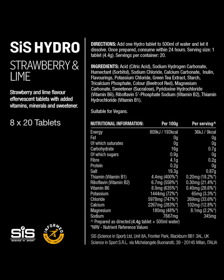 Science in Sport Hydro Electrolyte Tablets 160 pcs. Strawberry & Lime – Vegan & Gluten-Free