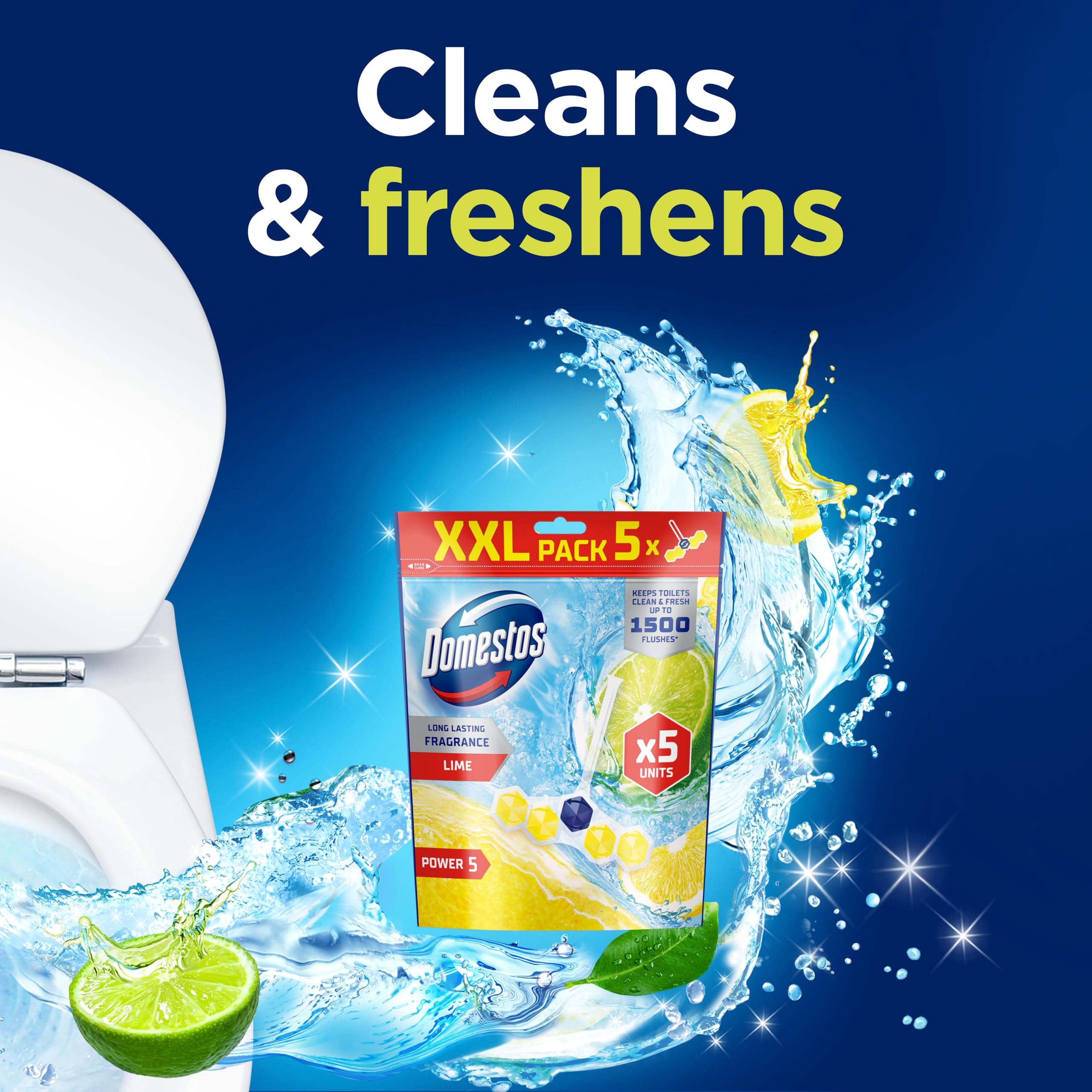 Domestos Power 5 Lime Toilet Rim Blocks - Long-Lasting Toilet Freshener for Up to 300 Flushes 2