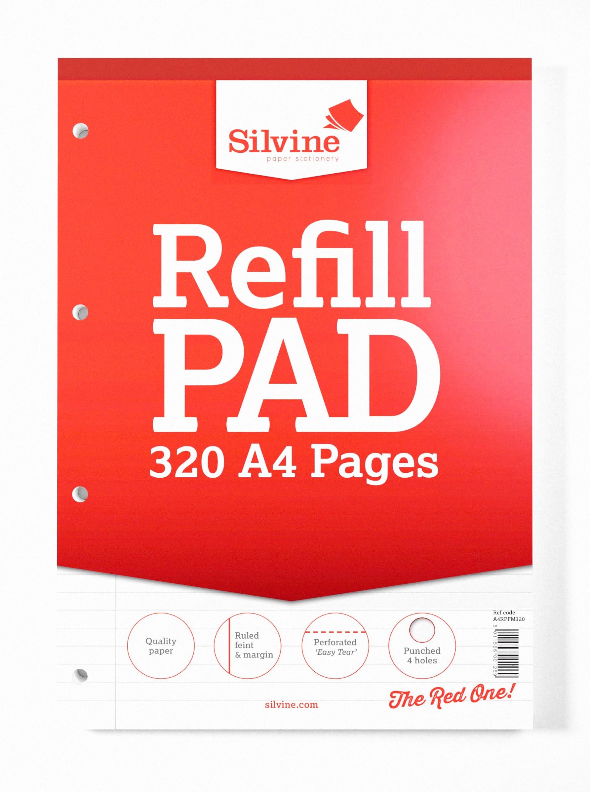 Silvine A4 Refill Pad - 320 Pages Lined with Margin | 75gsm Paper | 4-Hole Punched 1