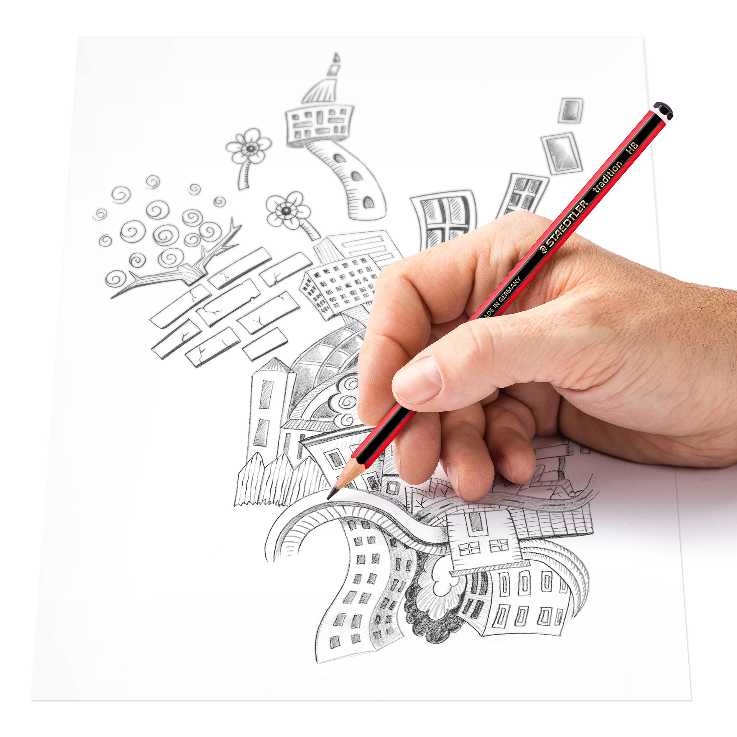 STAEDTLER Tradition Sketching Pencil (61 110C6) - 2B Hardness, Erasable, Black | Pack of 6 5