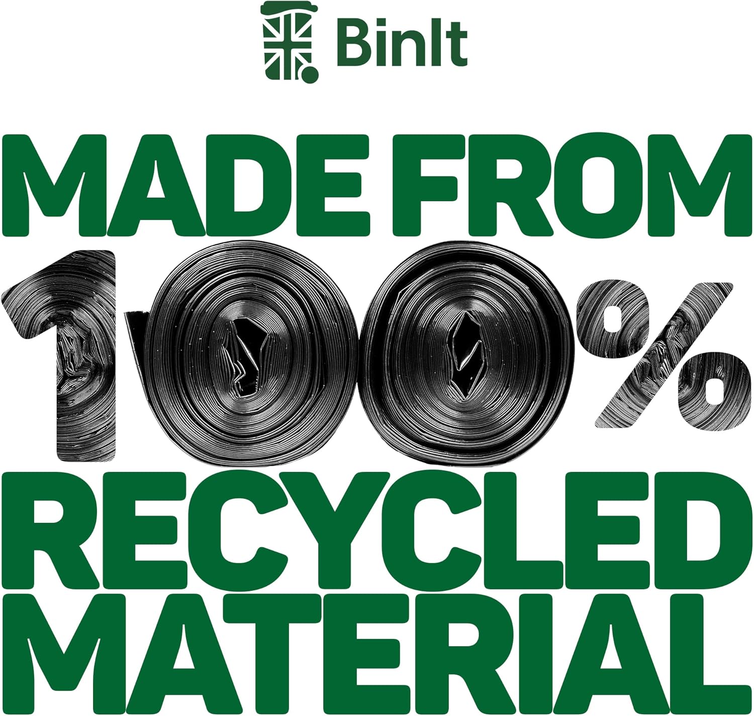 BIN IT 70L Tie Top Bin Liners, 100% Recycled Leak-Resistant Refuse Sacks for Home, Office & Garden 8