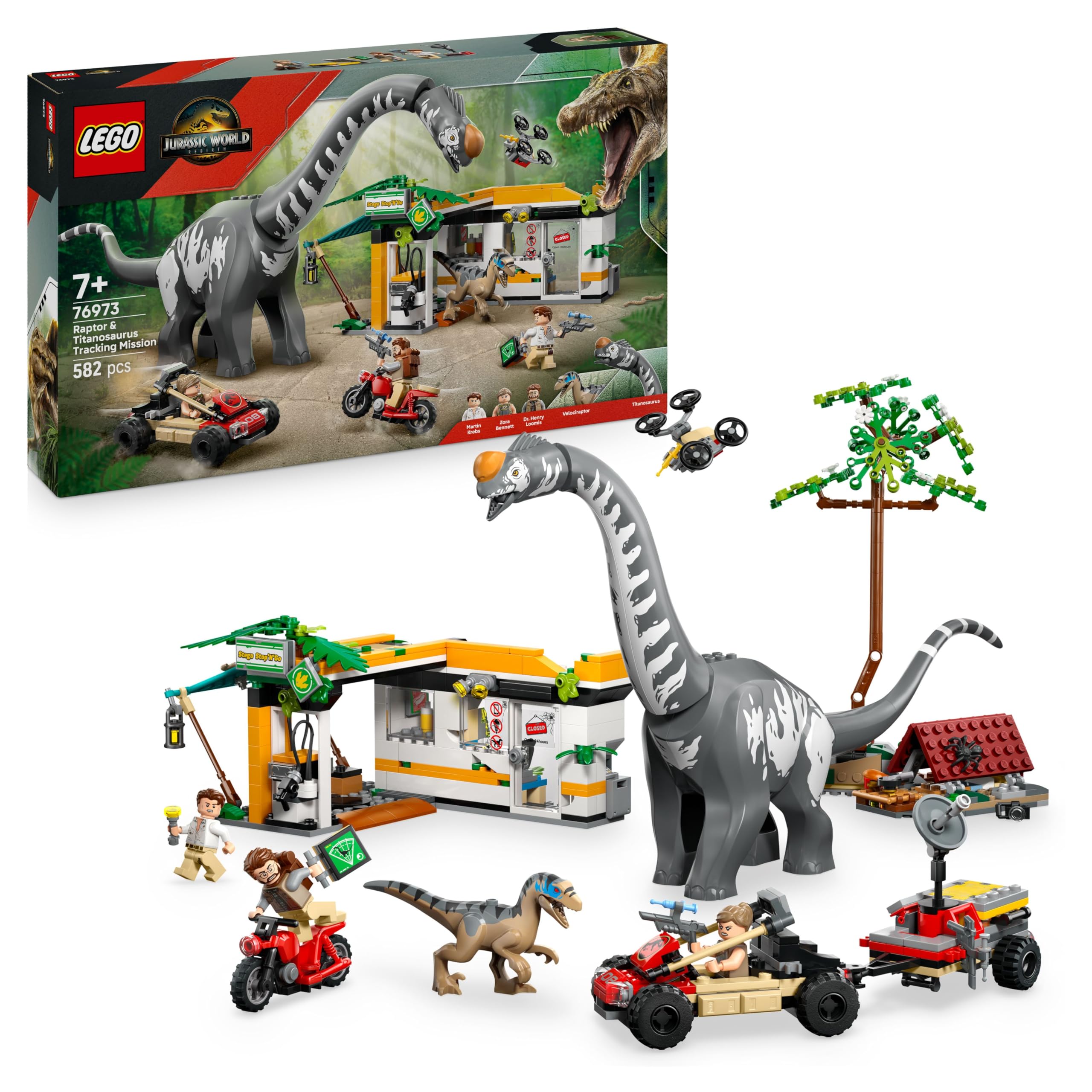 LEGO Jurassic World Raptor & Titanosaurus Tracking Mission Building Set | Ages 7+ 1