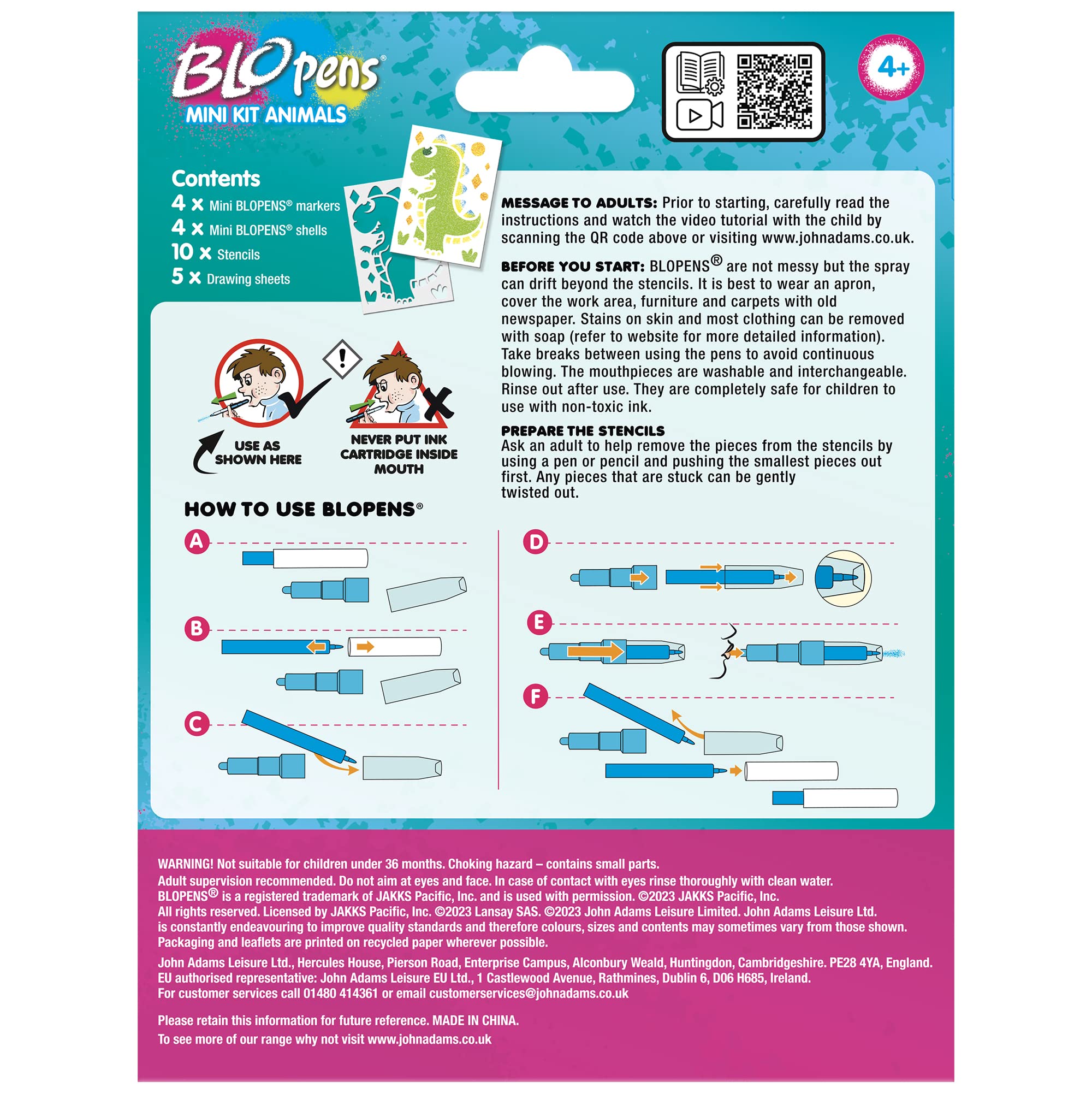 John Adams BLOPENS Animal Mini Kit - Airbrush Art for Kids 4+ 5