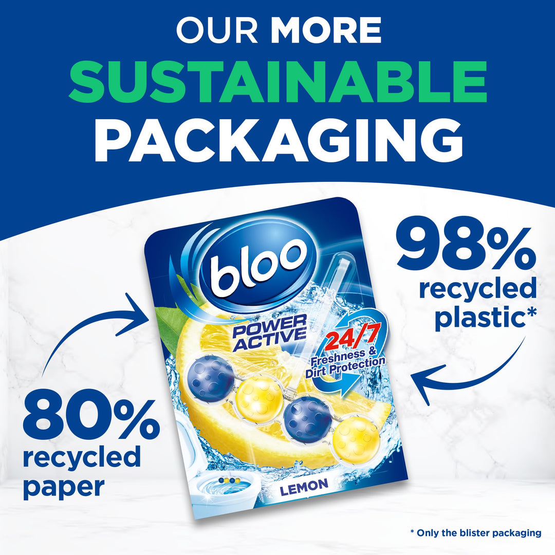 Bloo Power Active Toilet Rim Block XXL Pack (300g = 6x50g) - Fresh Lemon Scent
