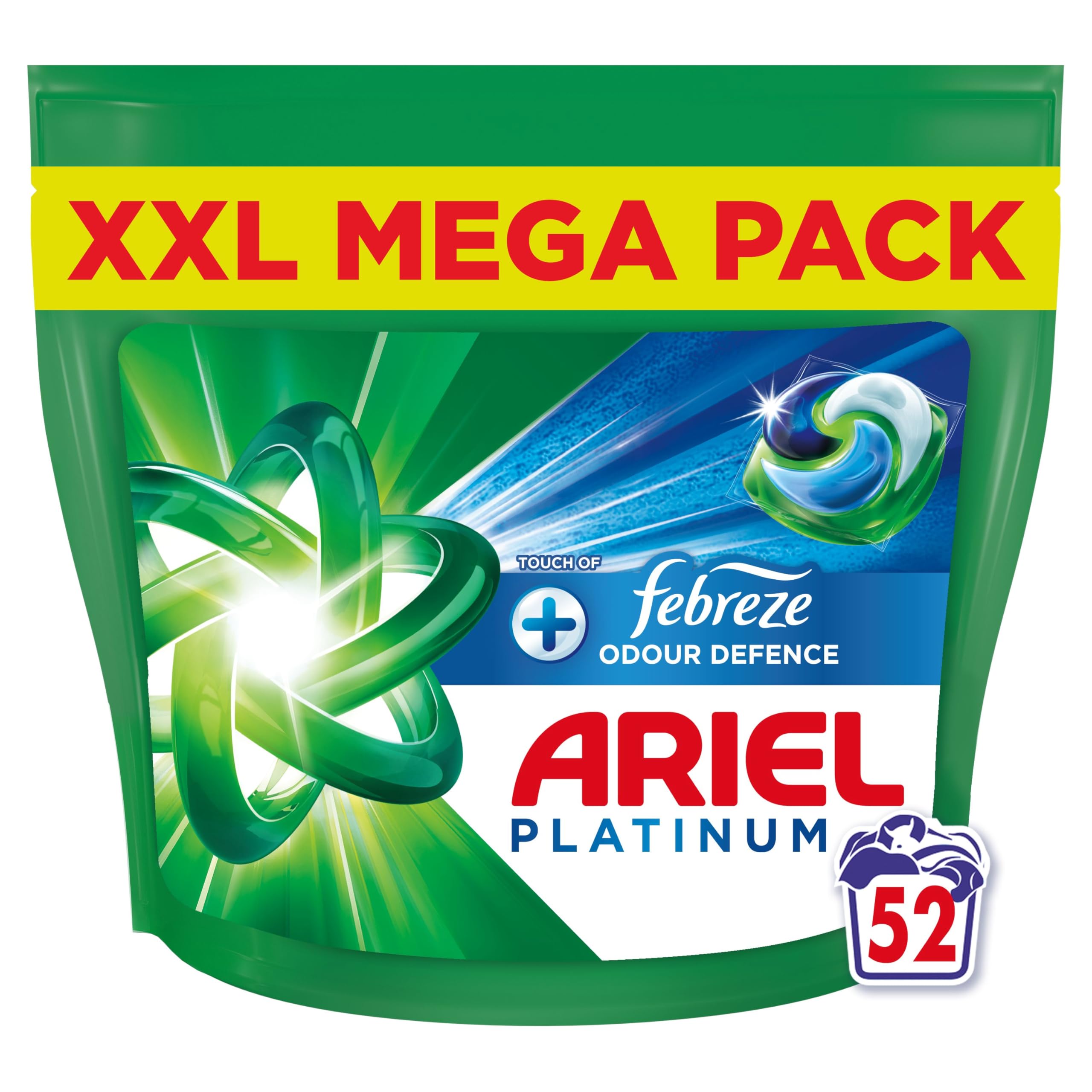 Fairy Non Bio Ariel Platinum+Febreze Pods - 52 Count, Floral Scent, Extra Cleaning Power