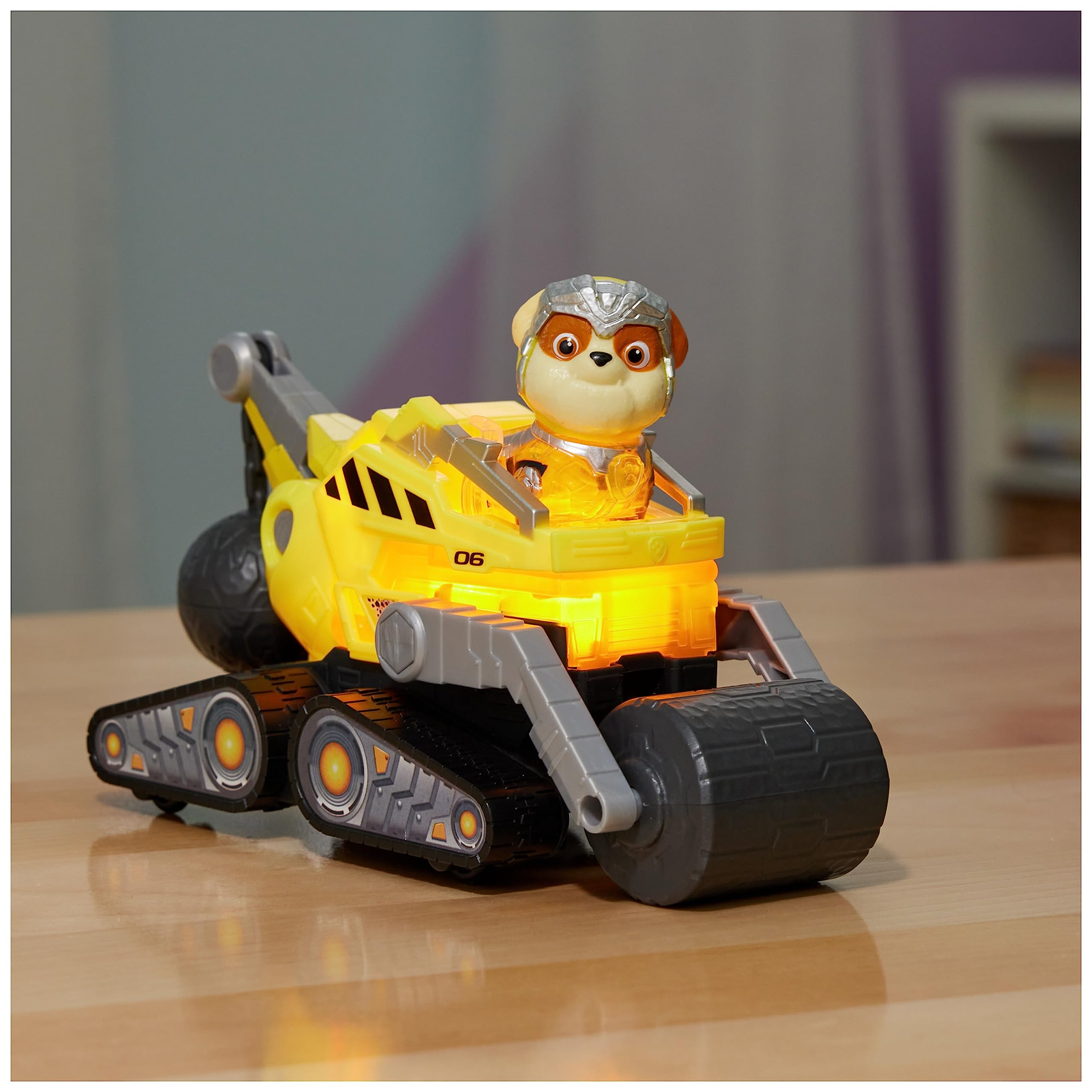 Paw Patrol: The Mighty Movie Rubble's Construction Truck with Light-Up Action Figure, Lights & Sounds - Kids' Toy for Ages 3+ 4