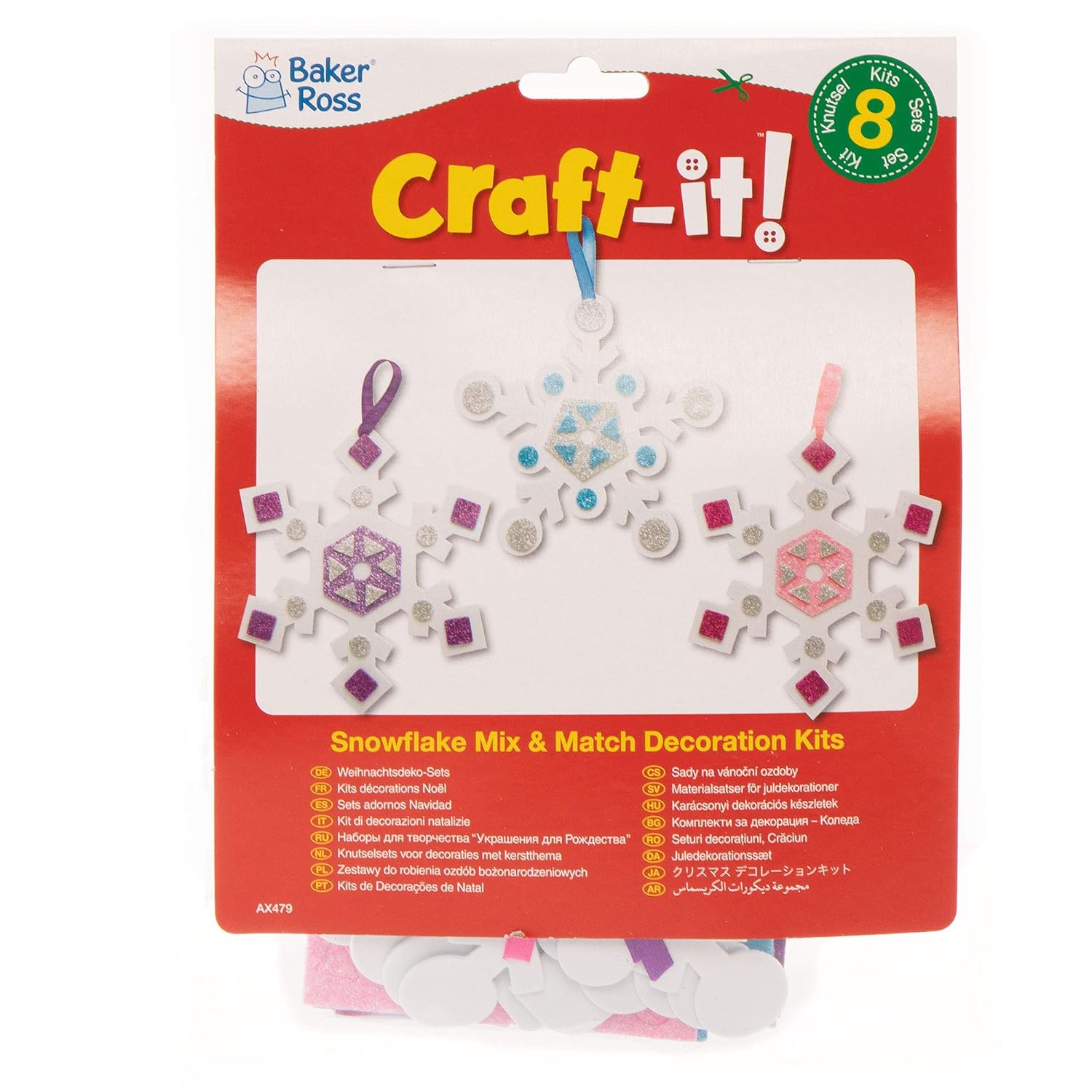 Baker Ross Christmas Snowflake Mix and Match Decoration Craft Kit - Pack of 8, Ages 3+ 5