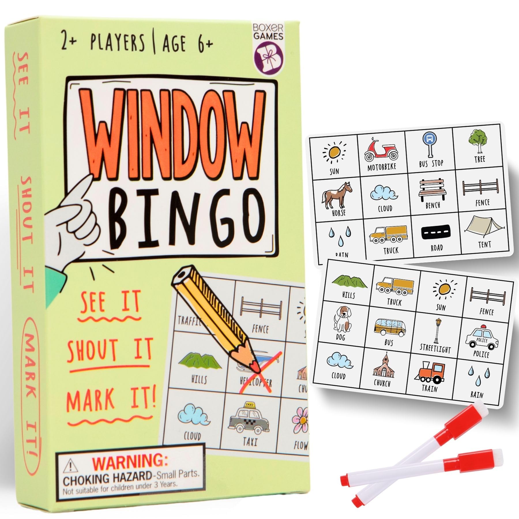 Boxer Gifts Window Bingo Travel Game - Wipe Clean Cards, 2+ Players, Ages 6+ | Cardboard 1