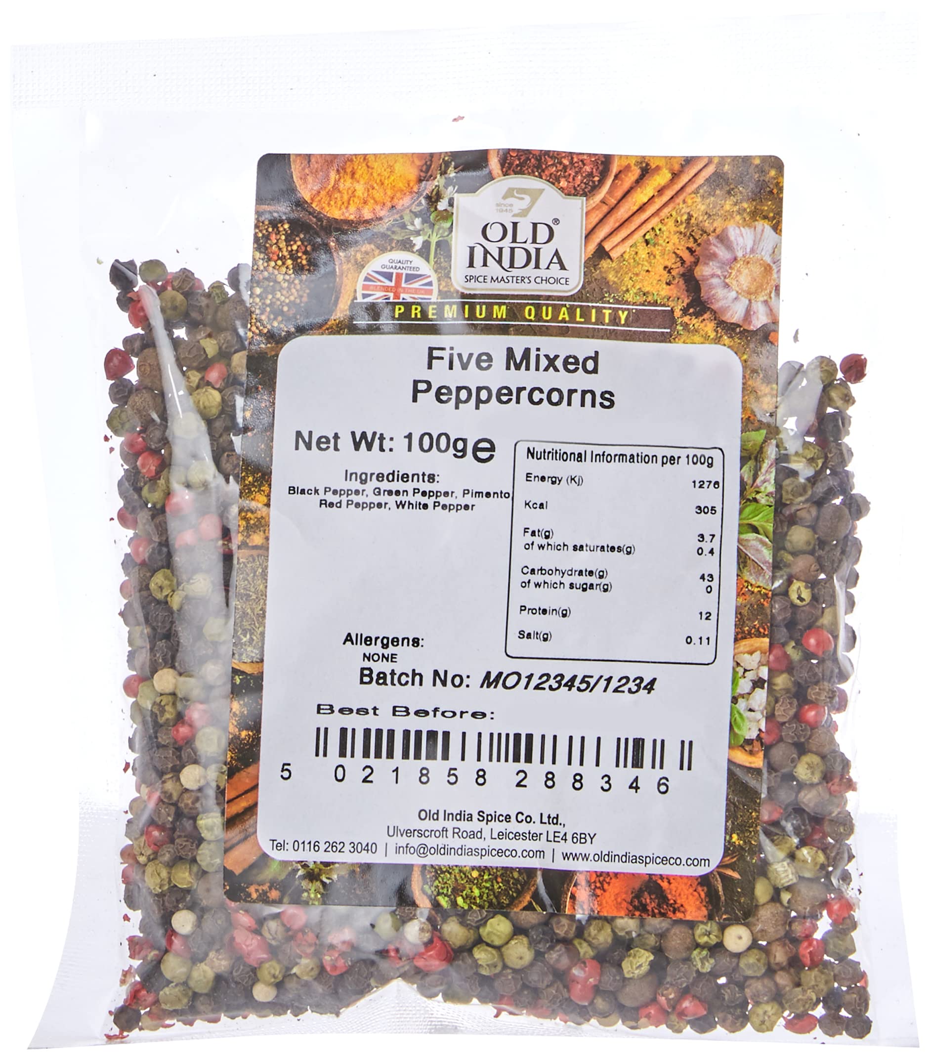Old India Five Mixed Peppercorns - 100g Natural & Additive Free Spice Blend