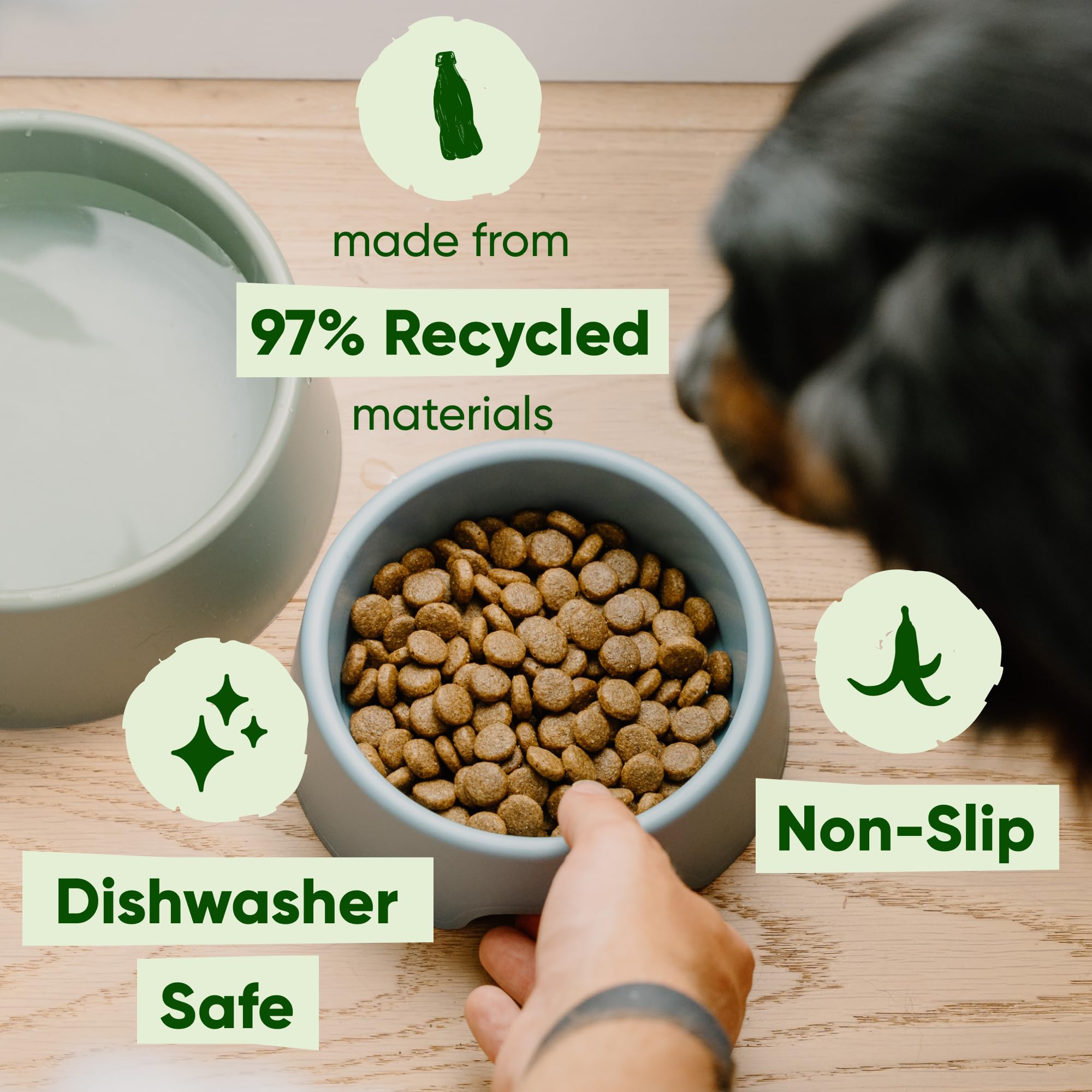 Beco Steady Dog Bowl - Non-Slip, Recycled Plastic, Large Size | Dishwasher Safe